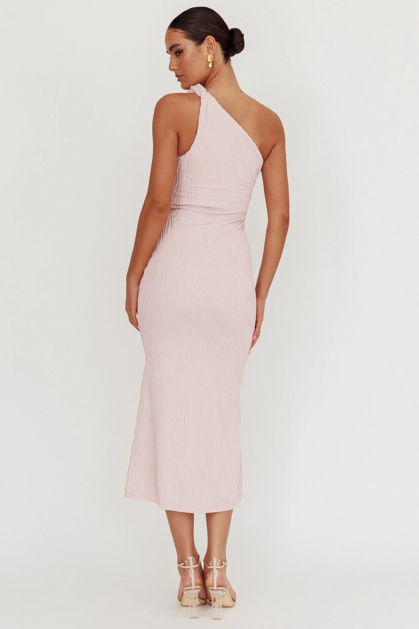 Lingering Love One-Shoulder Twist Midi Dress Blush - Sonourner
