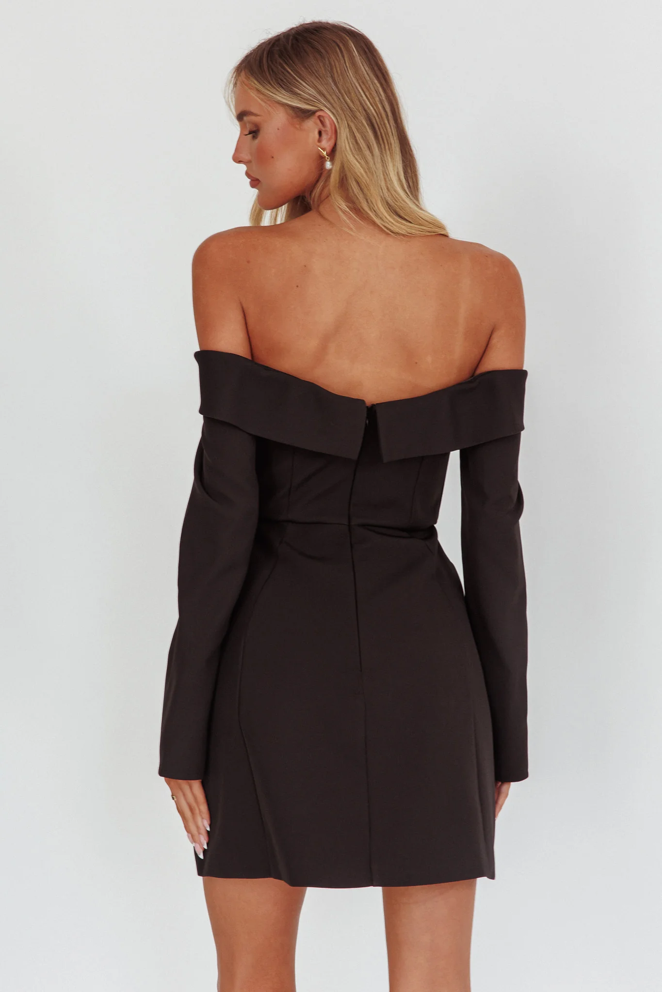 Laviniah Foldover Long Sleeve Mini Dress Black - Sonourner