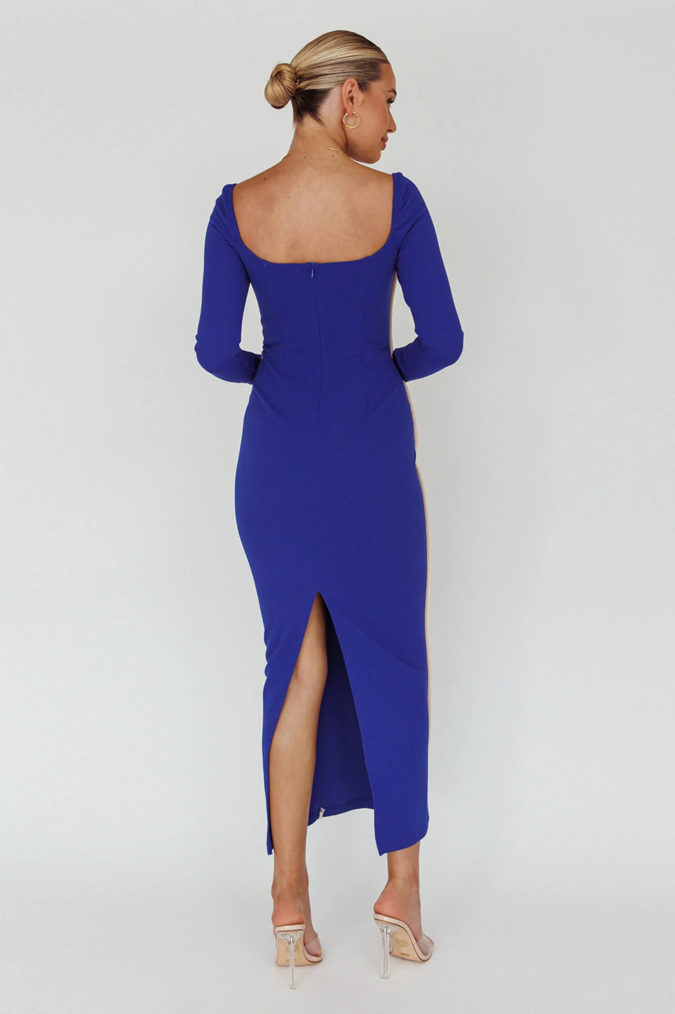 Sunny Coast Long Sleeve Piping Maxi Dress Blue - Sonourner