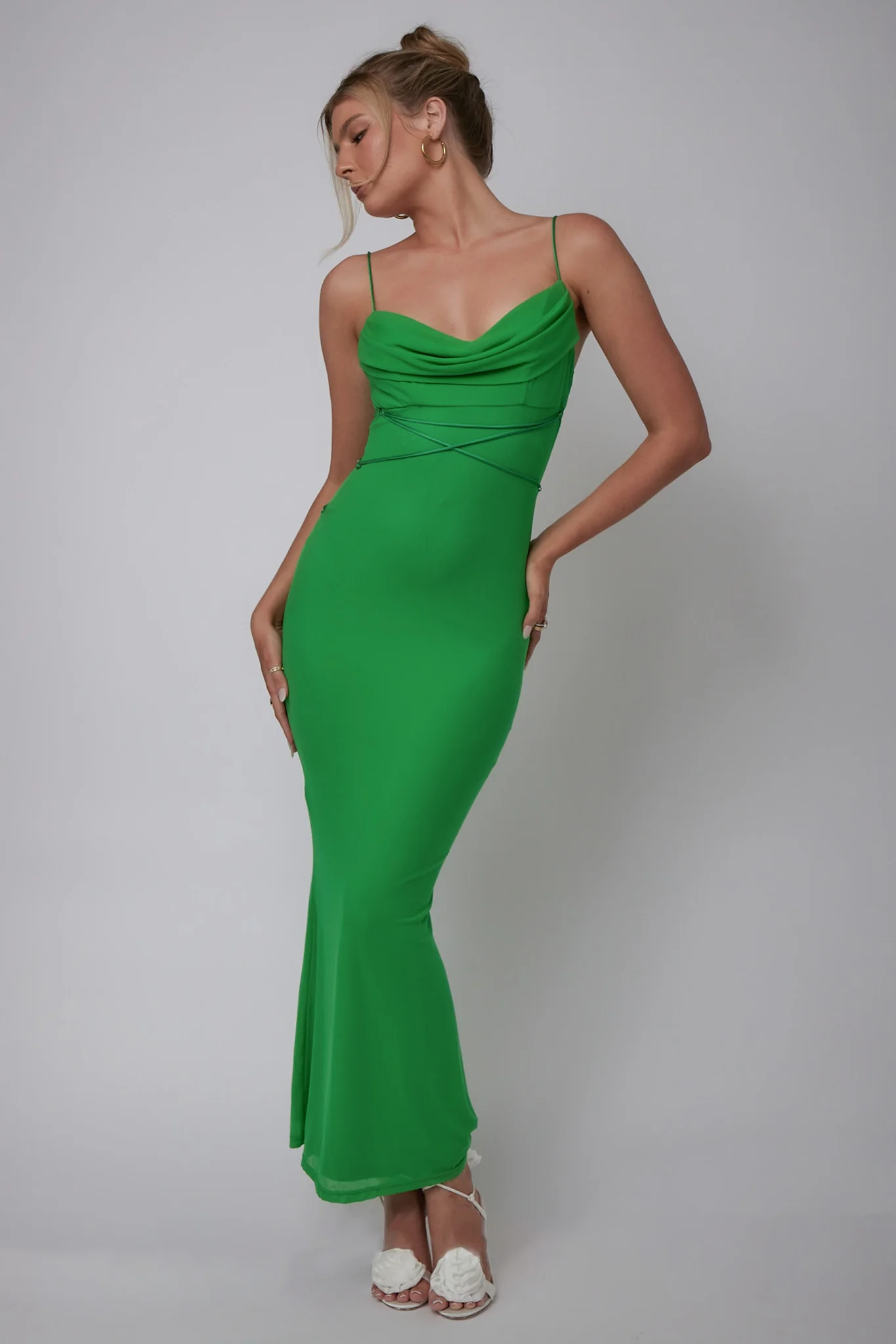 Teava Laced Waist Maxi Dress Green - Sonourner