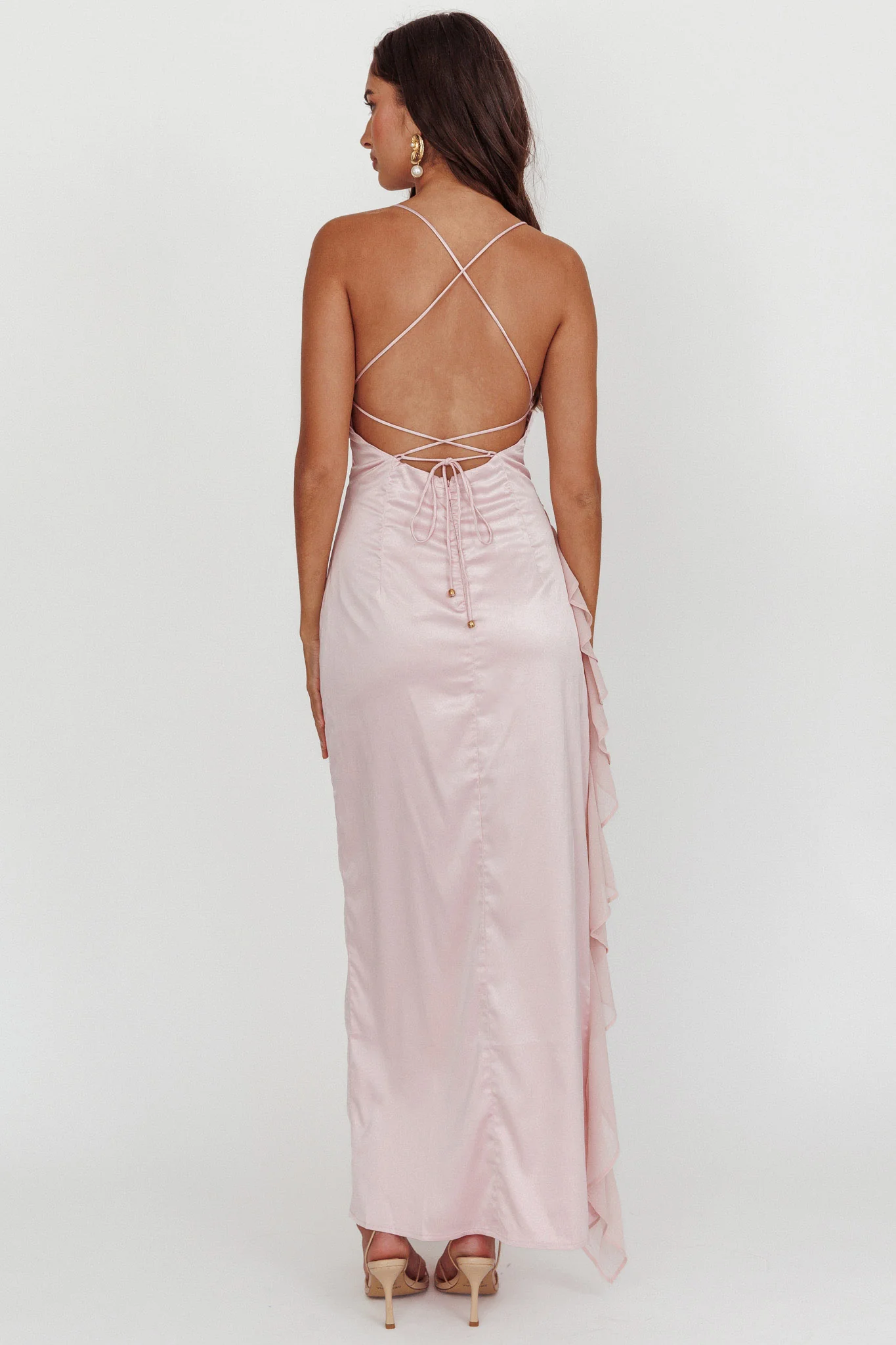 Katarina Satin Ruffle Hem Maxi Dress Cheek - Sonourner