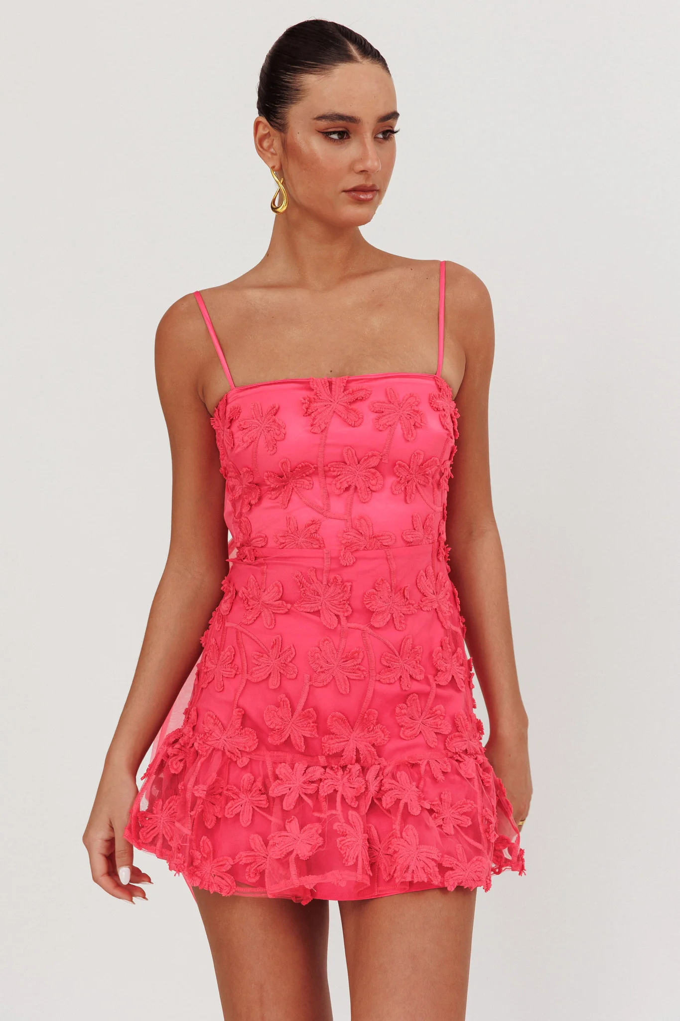 Dori Embellished Mini Dress Palm Tree Pink - Sonourner