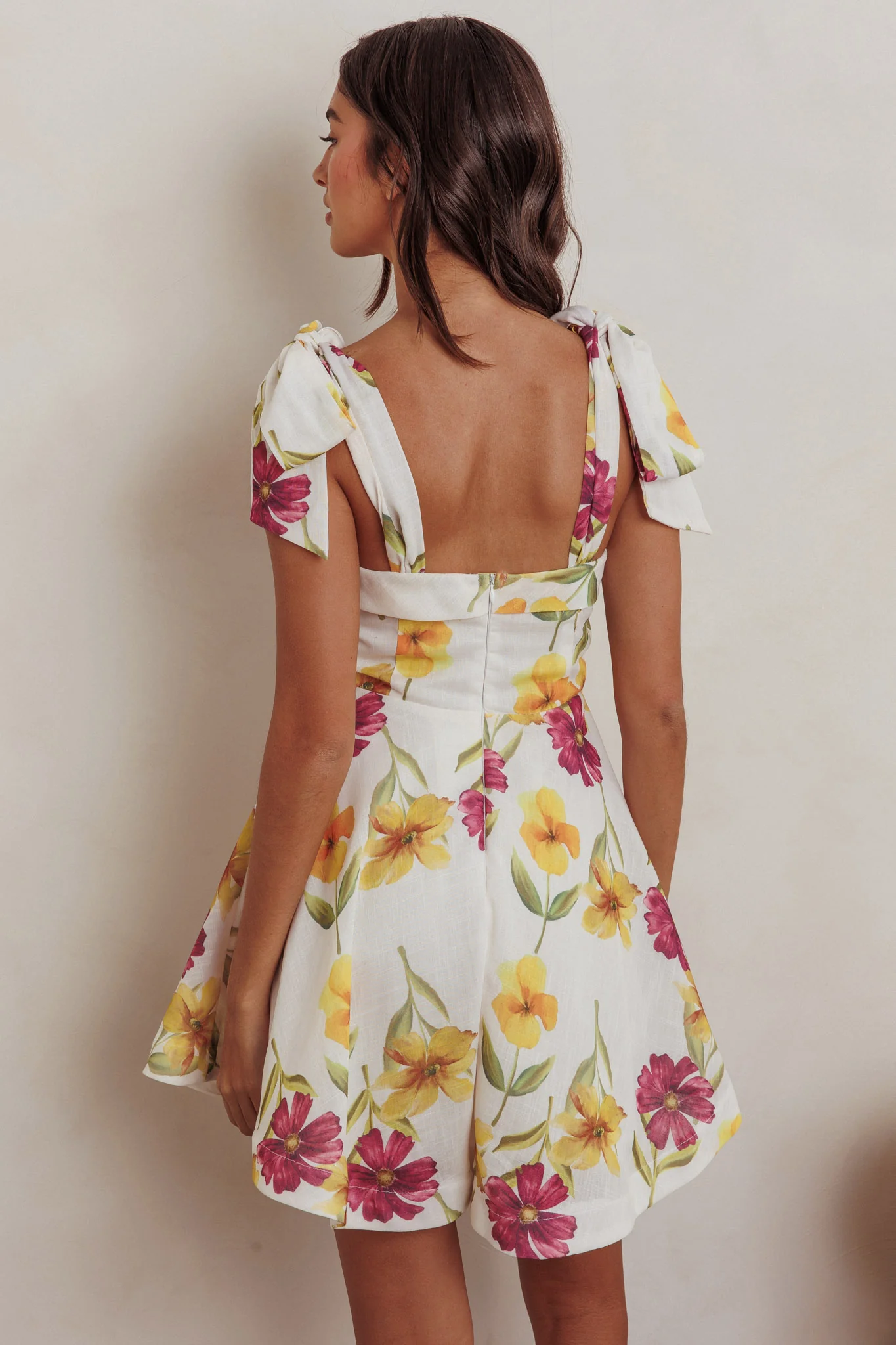 Jeanie Tied Shoulder Mini Dress Flower Purple - Sonourner