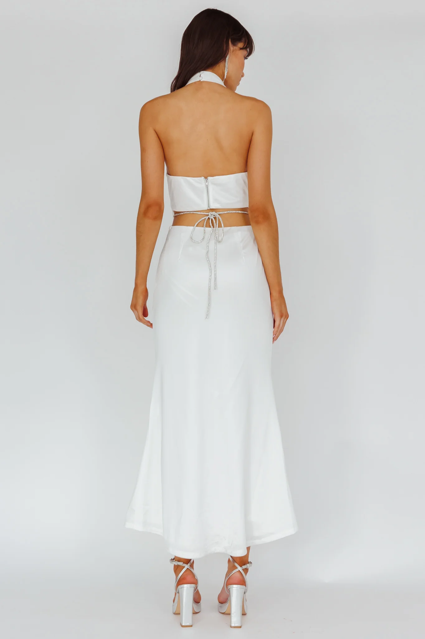 Emmi Cowl Neck Diamante Rope Dress White - Sonourner