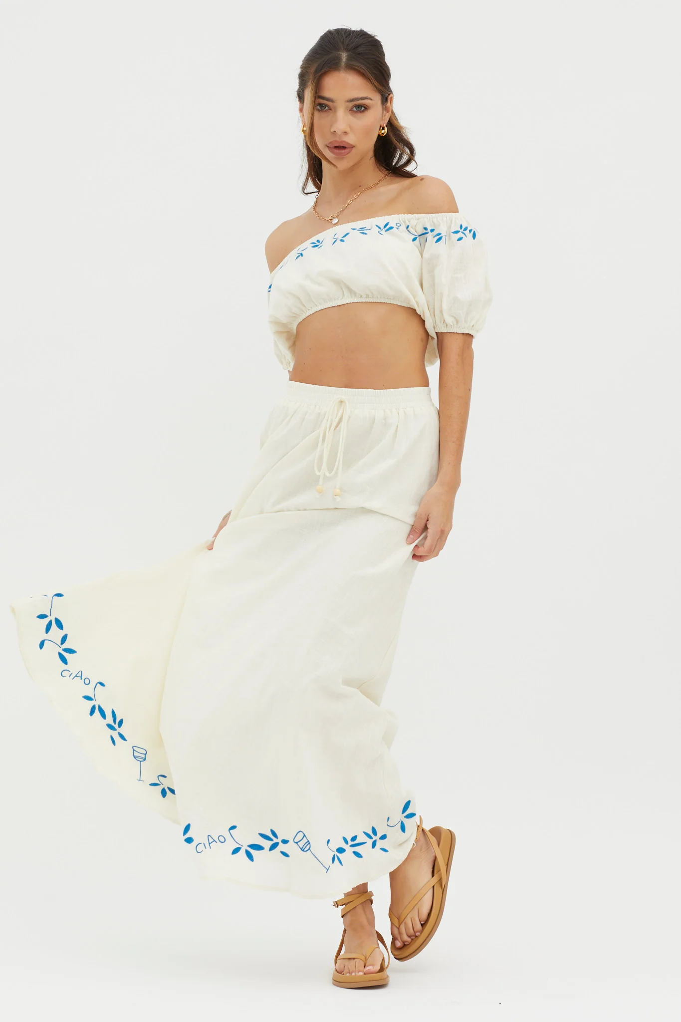 Ritual Embroidered Hem Midi Skirt Beige - Sonourner