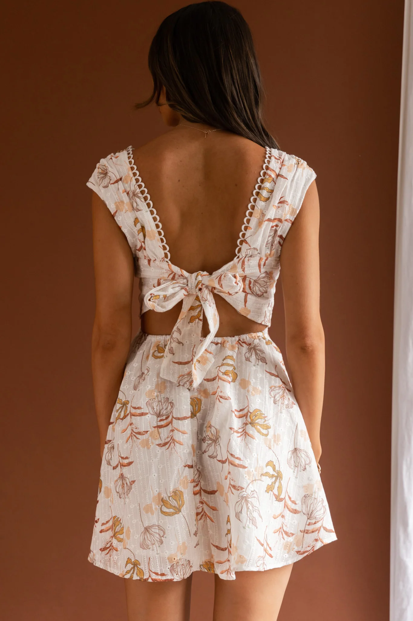 Braxton Tied Back Mini Dress Floral Orange - Sonourner