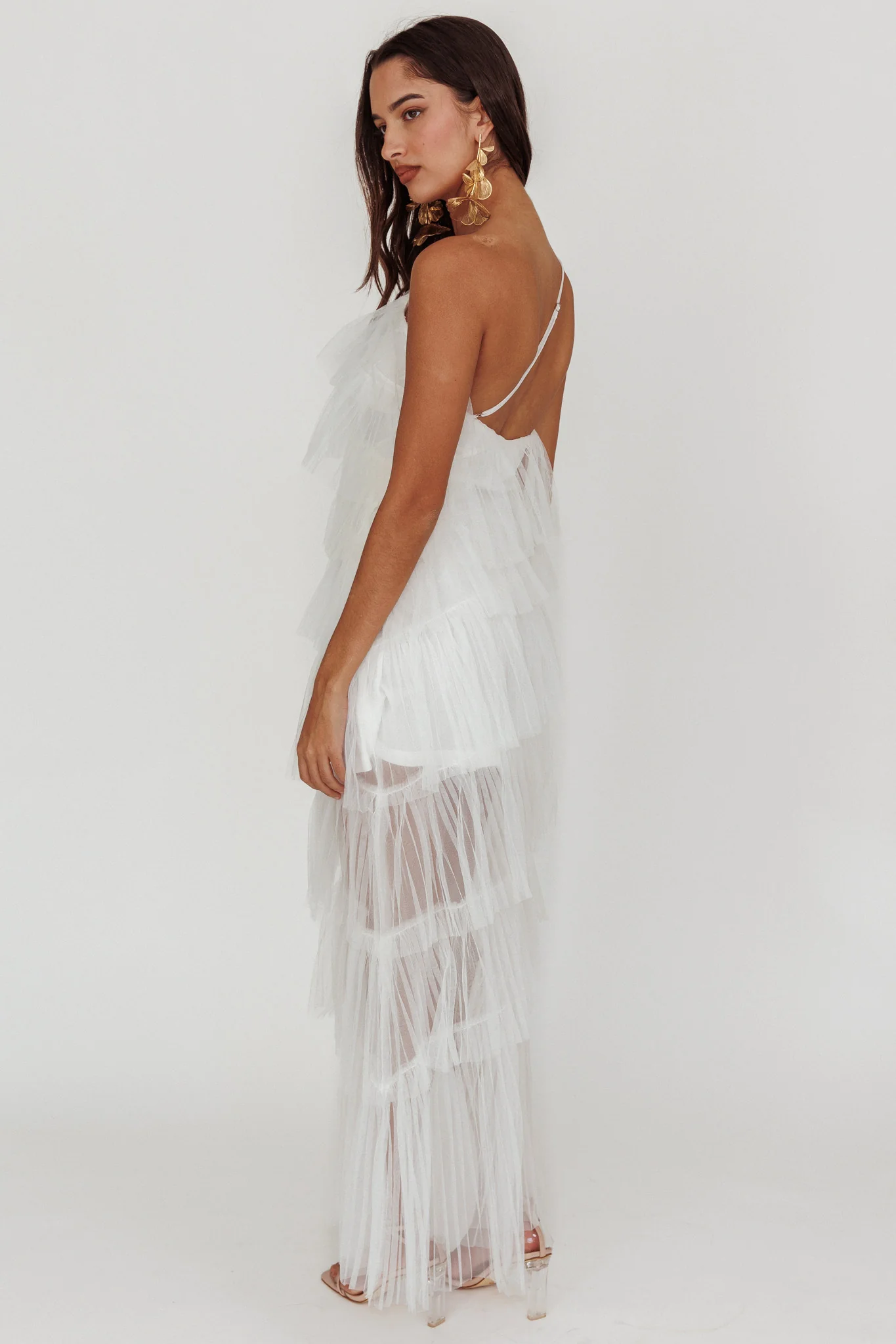 Arrabel Tiered Ruffle Tulle Maxi Dress White - Sonourner