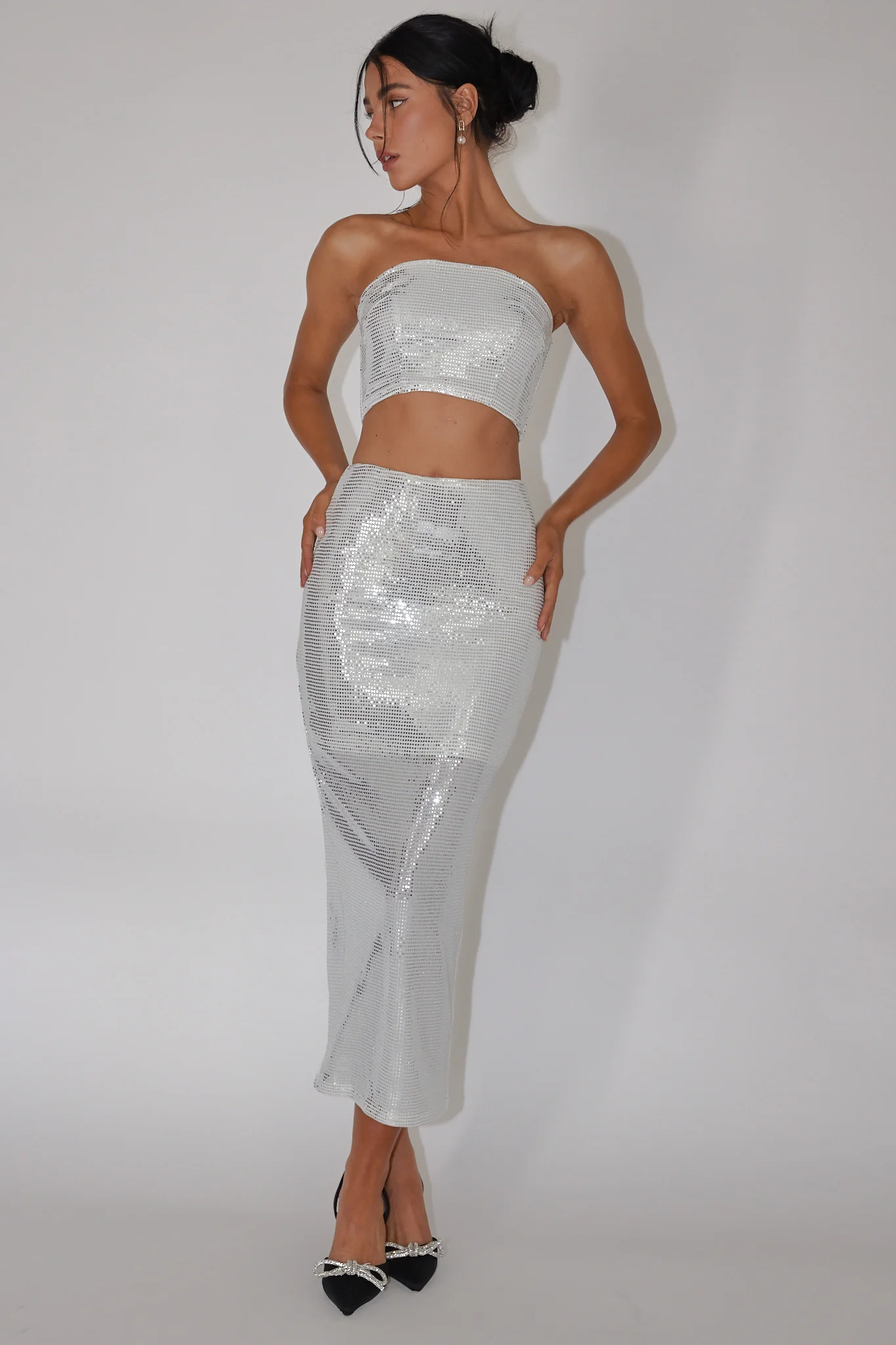 It Girls Sequin Maxi Skirt Silver - Sonourner