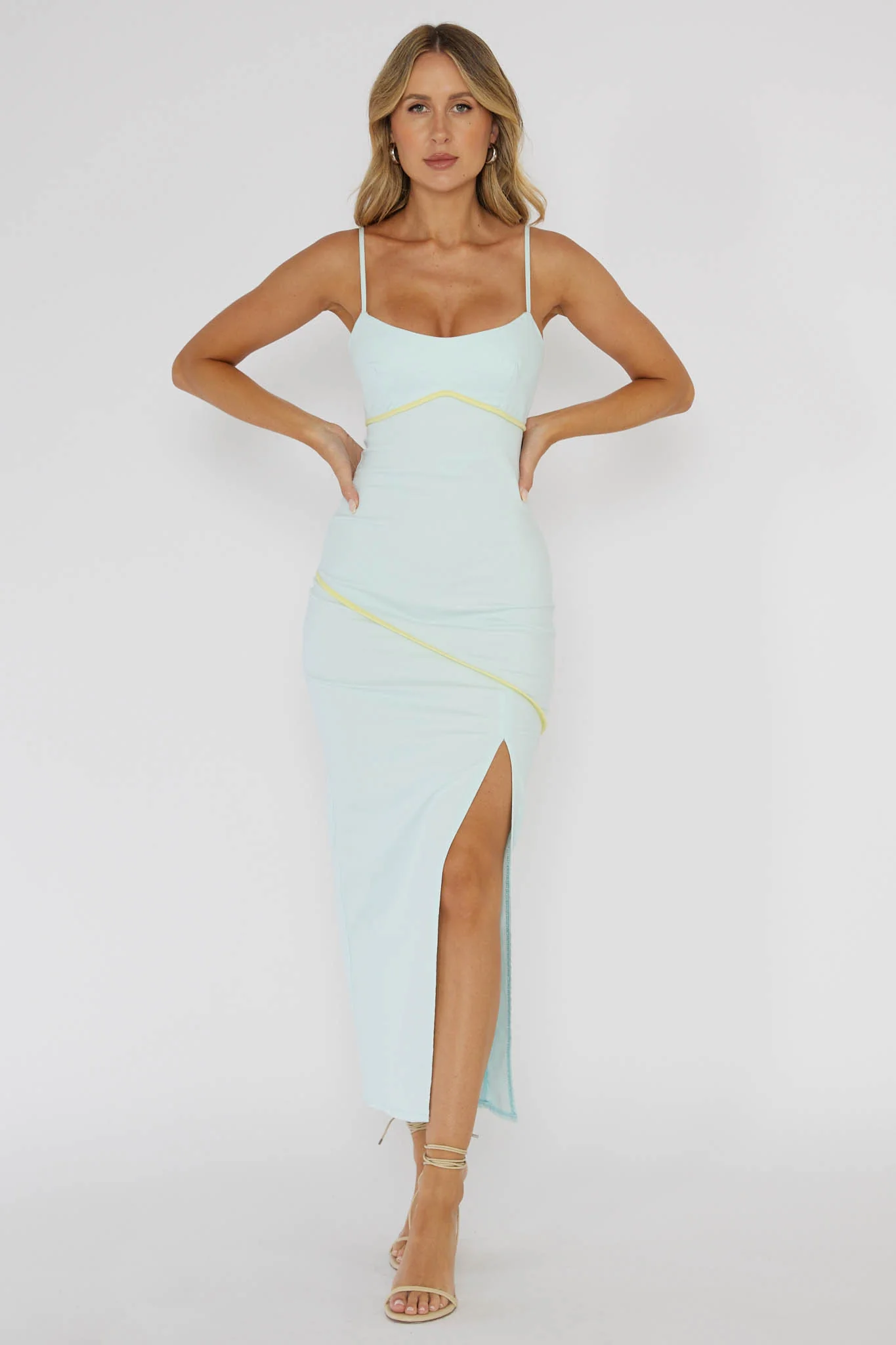 Blair Piping Trim Midi Dress Light Blue - Sonourner