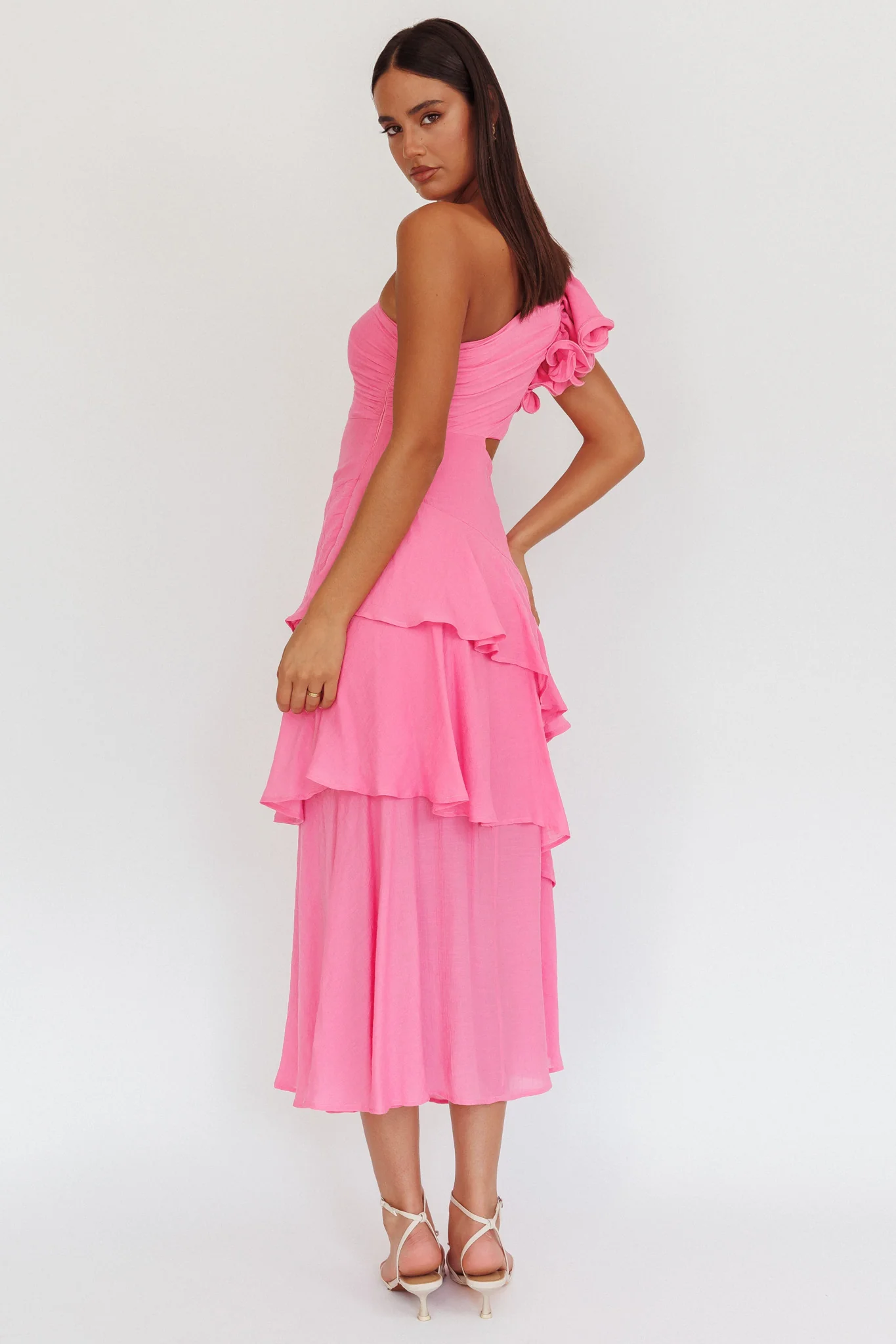 Deanna One-Shoulder Tiered Maxi Dress Pink - Sonourner