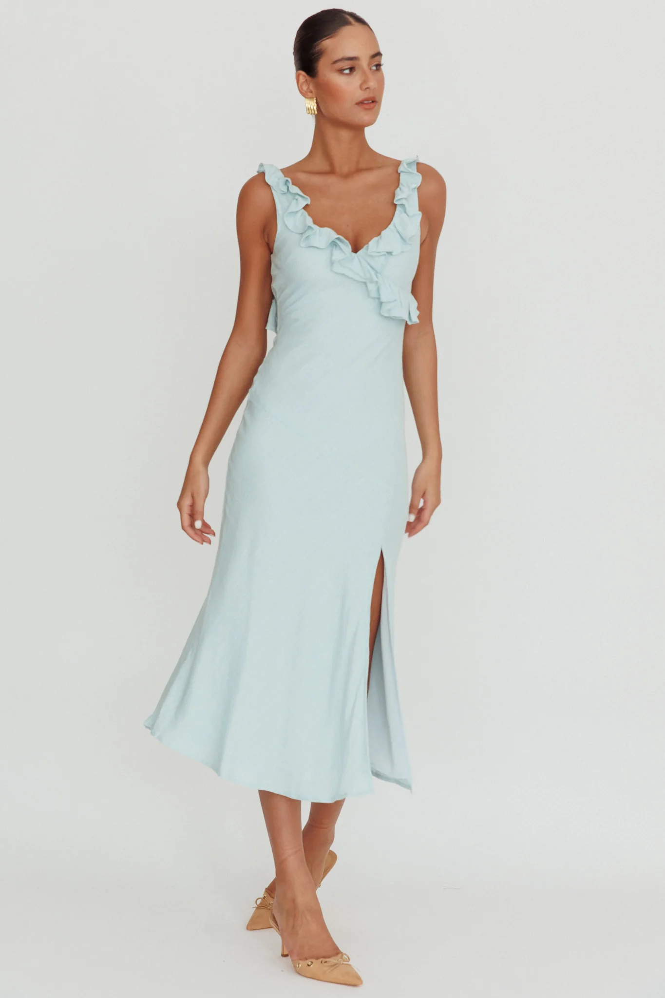 Alba Frill Trim Midi Dress Baby Blue - Sonourner