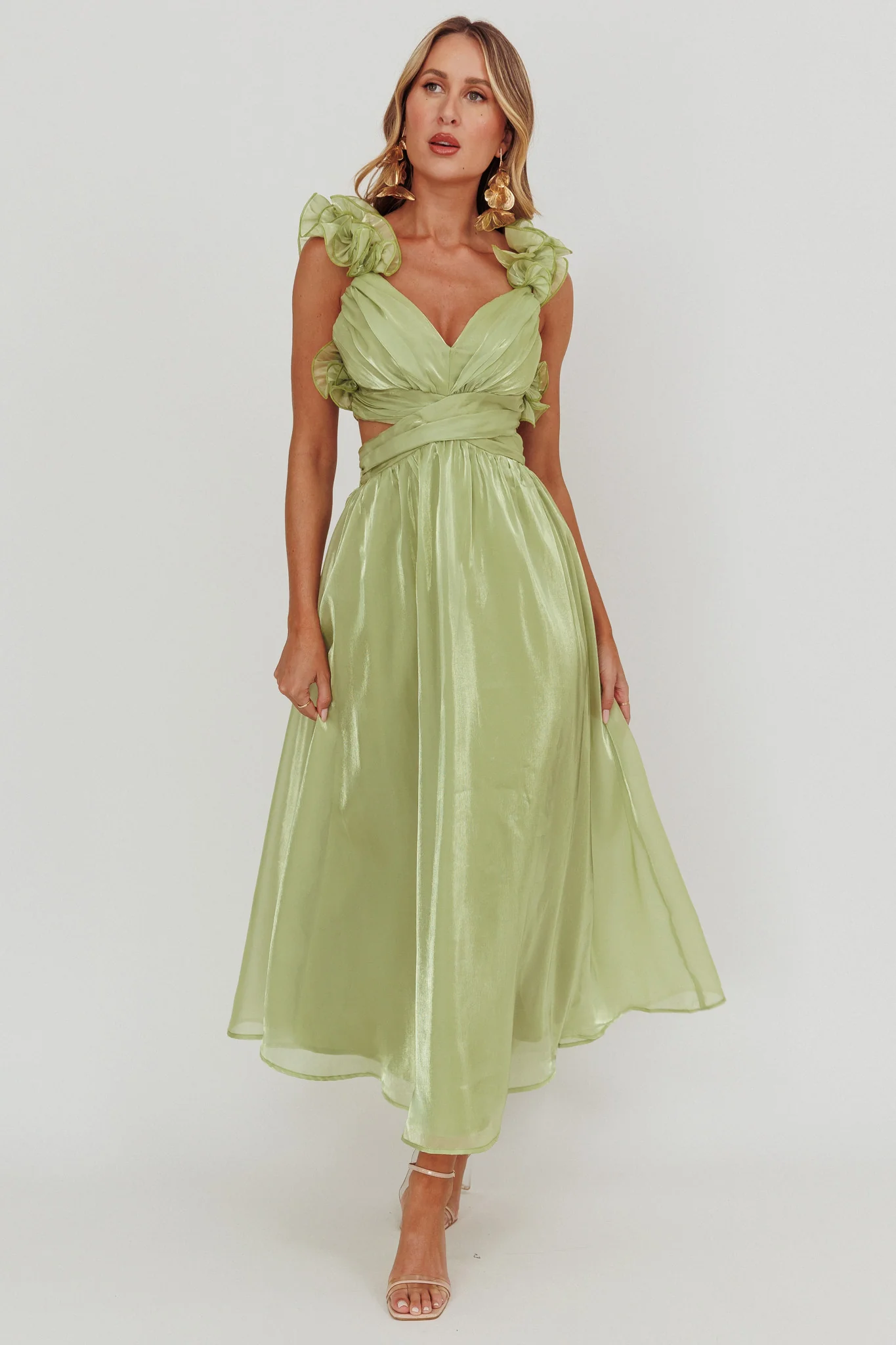 Madara Lace-Up Back Maxi Dress Sage - Sonourner