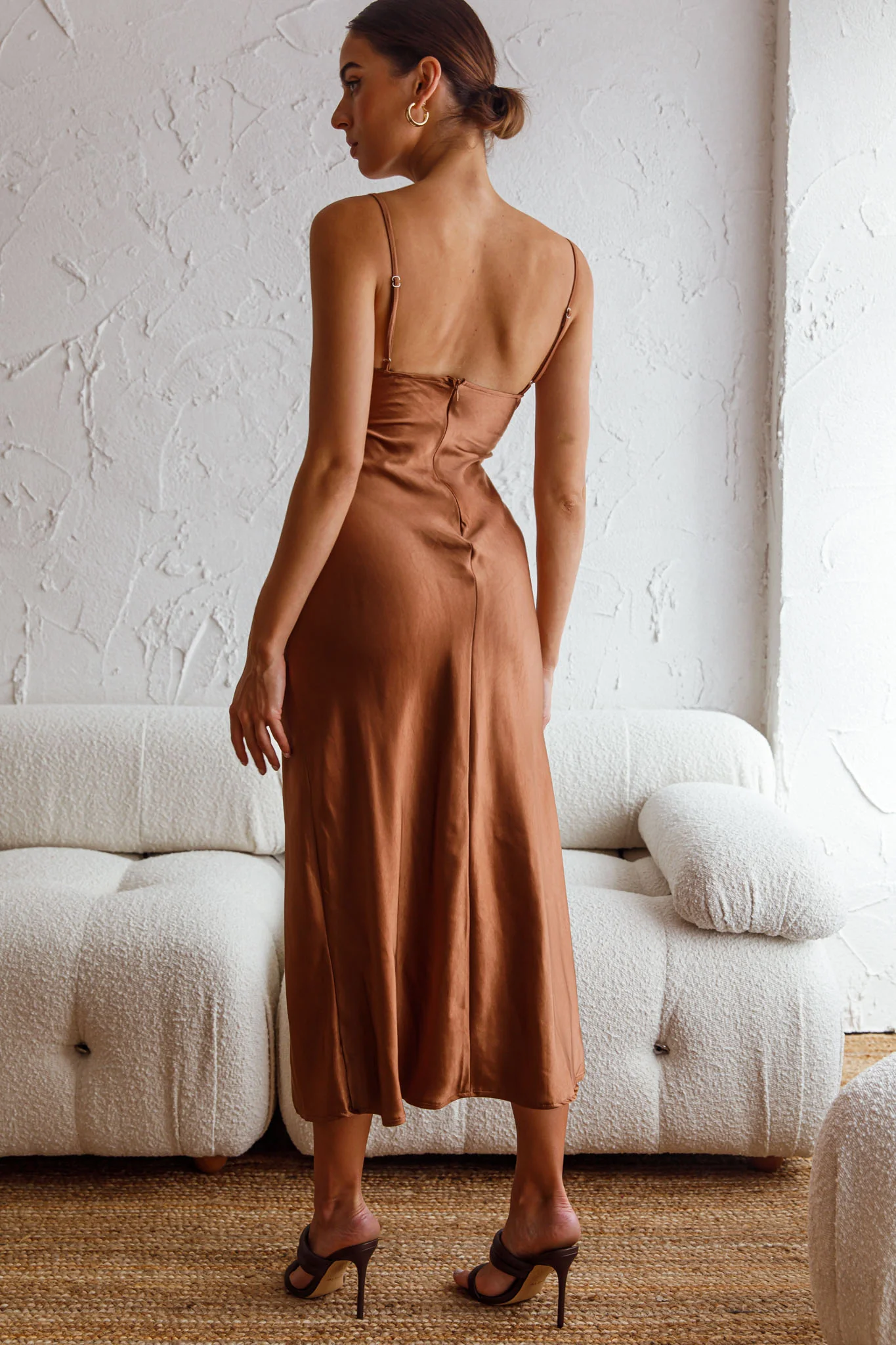 Invite Only Twisted Bust Satin Midi Dress Chocolate - Sonourner