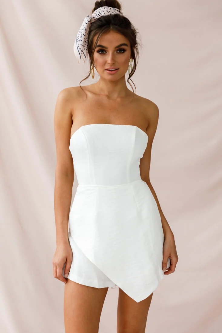Minnie Strapless Skort Romper White - Sonourner