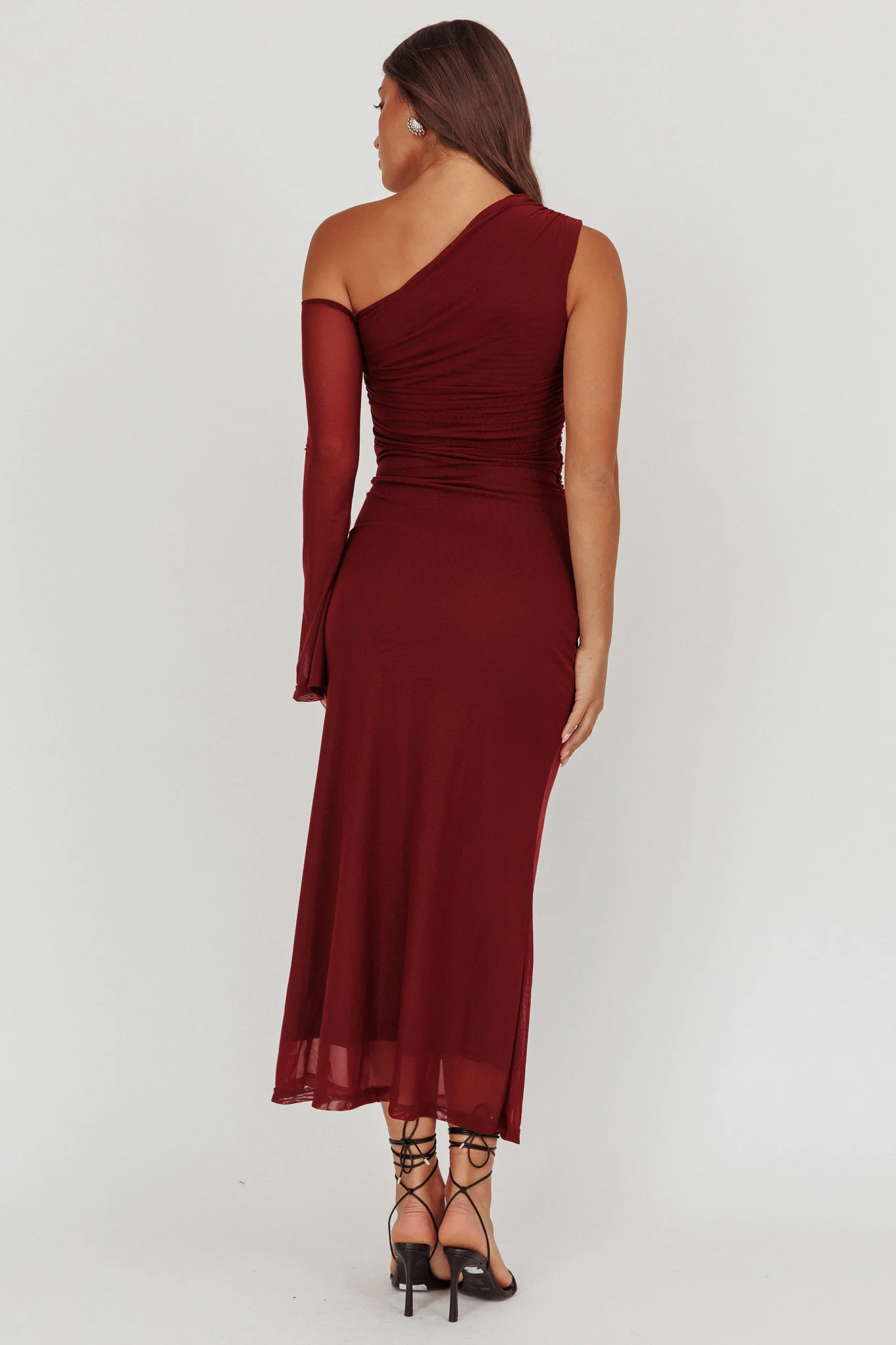 Prima One Shoulder Cut-Out Maxi Dress Wine - Sonourner