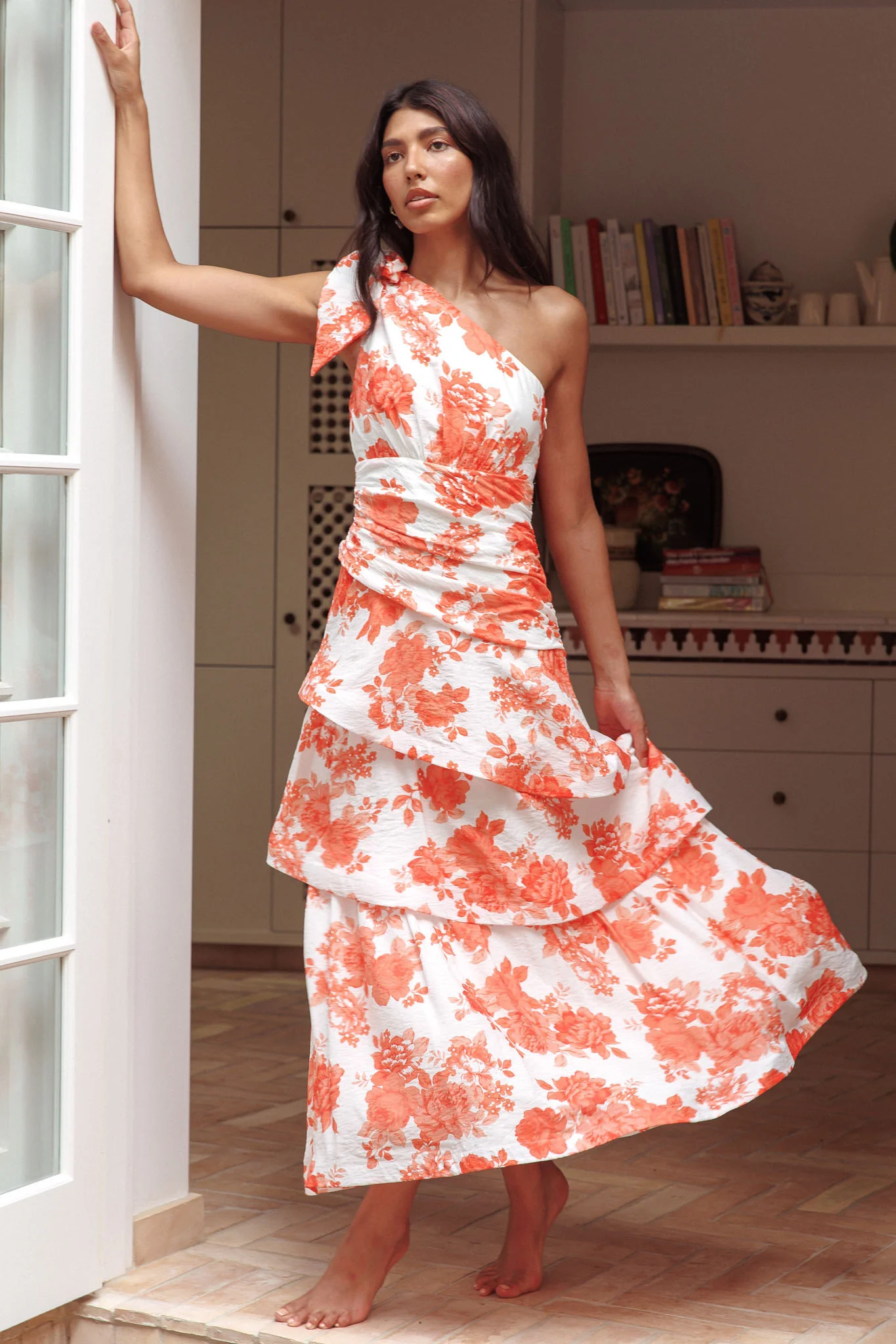 Kenny One Shoulder Tiered Maxi Dress Orange - Sonourner