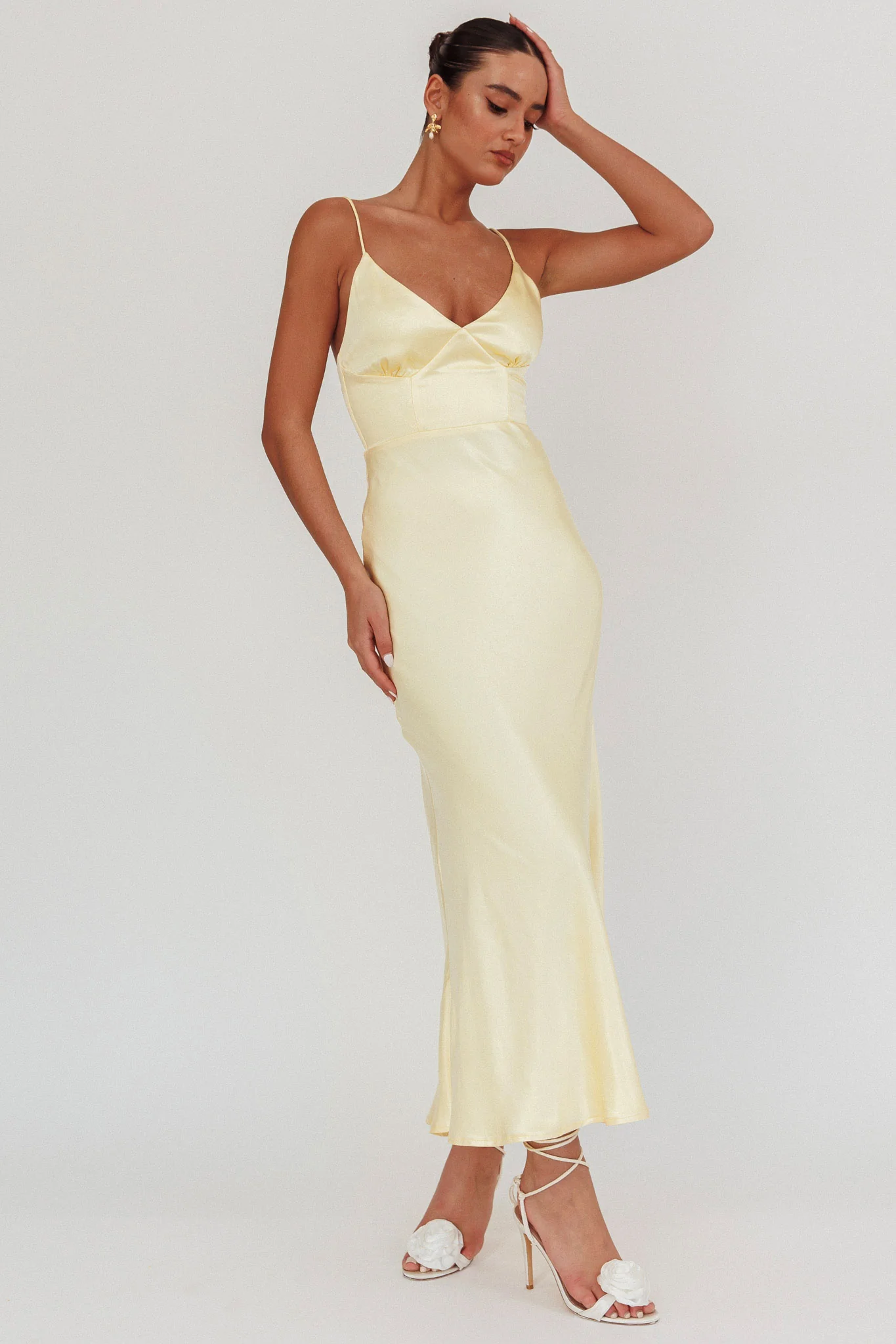 Hold Me Satin Backless Maxi Dress Lemon - Sonourner