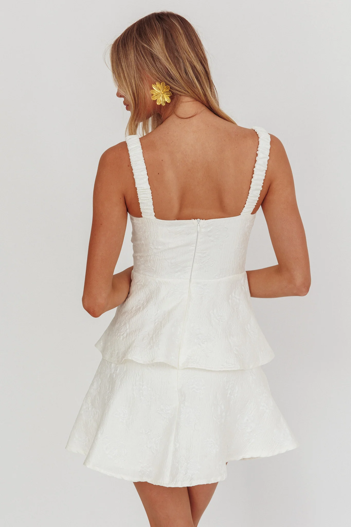 Provence Bloom Peplum Mini Dress Cream - Sonourner