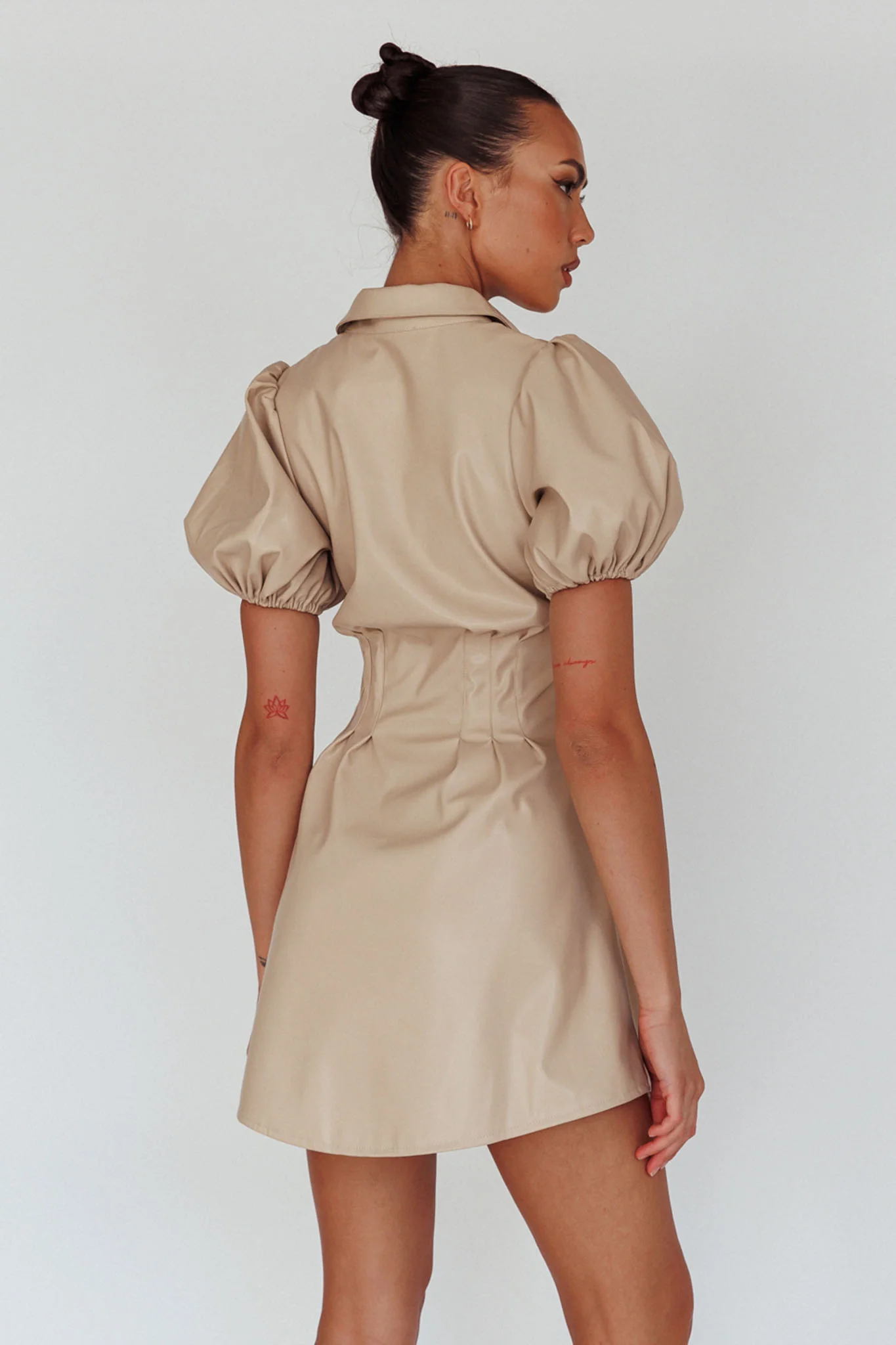 Zurich Pleated Waist Shirt Dress Faux Leather Nude - Sonourner