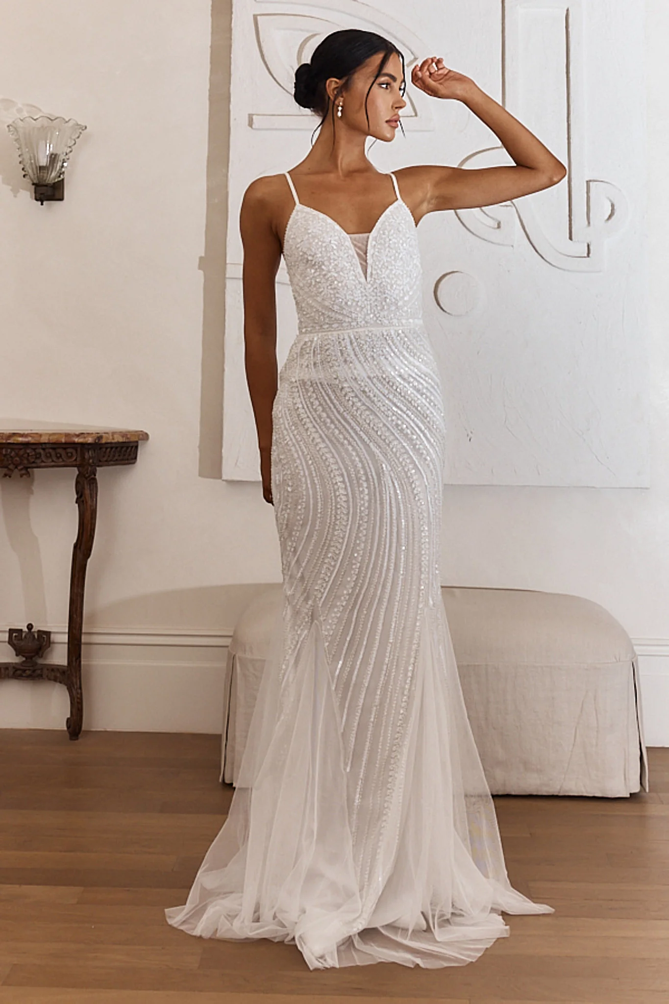 Eternal Love Sequin Godet Hem Maxi Dress White - Sonourner