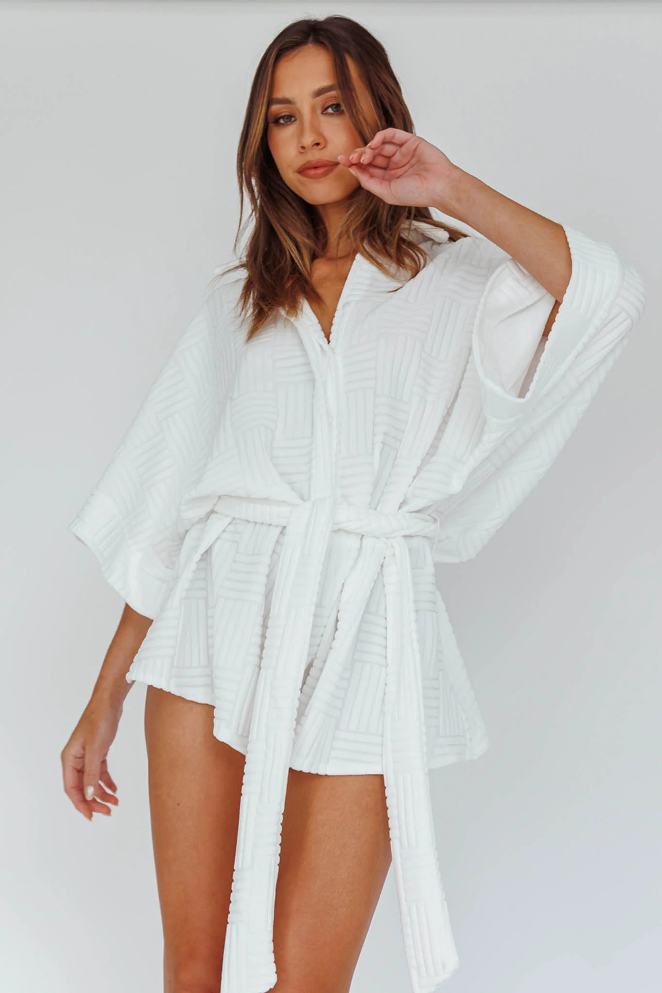 Daytona Beach Button-Up Romper Textured White - Sonourner