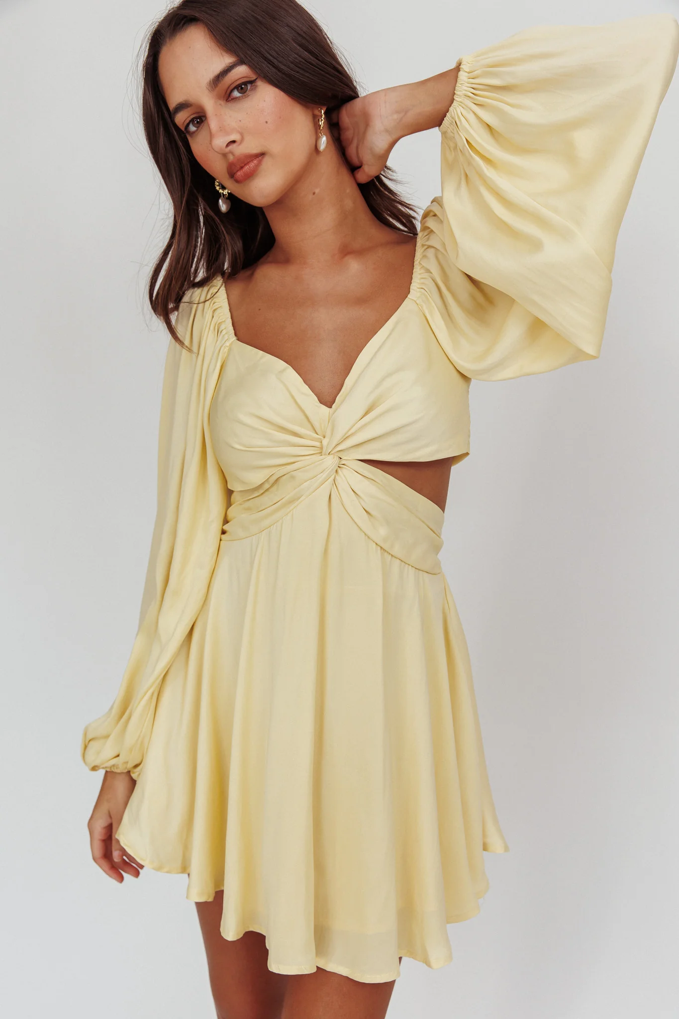 Miraya Balloon Sleeve Twist Mini Dress Butter - Sonourner