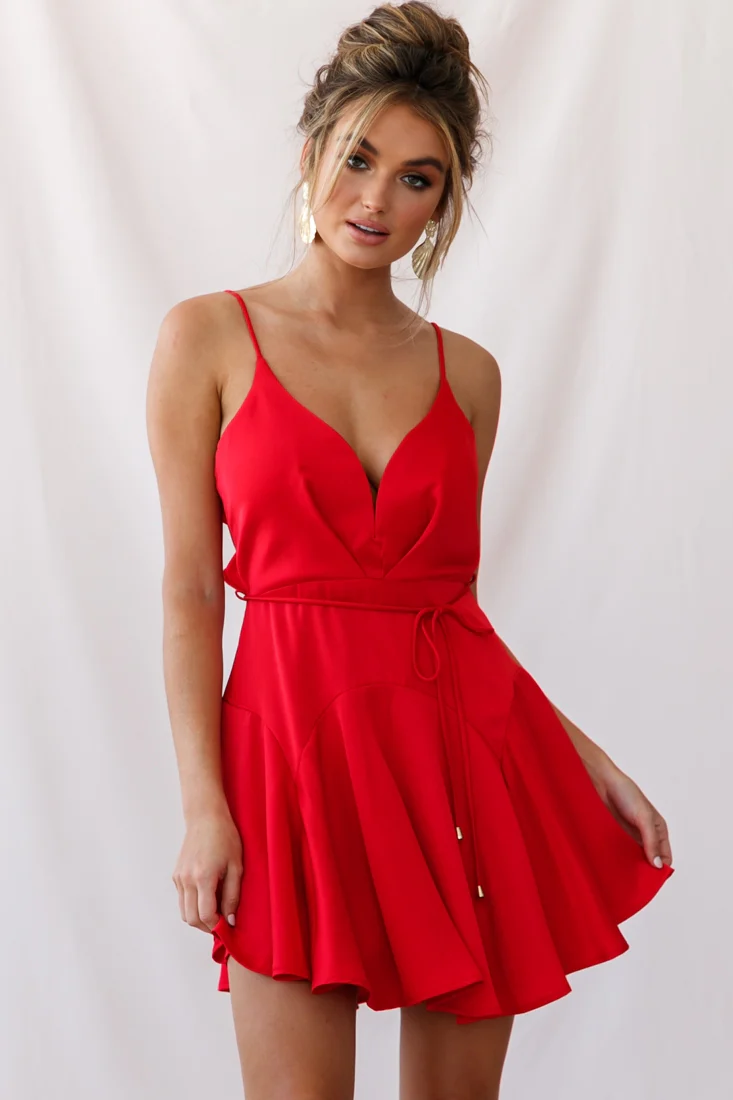 Valley Ruffle Tie-Up Back Dress Red - Sonourner