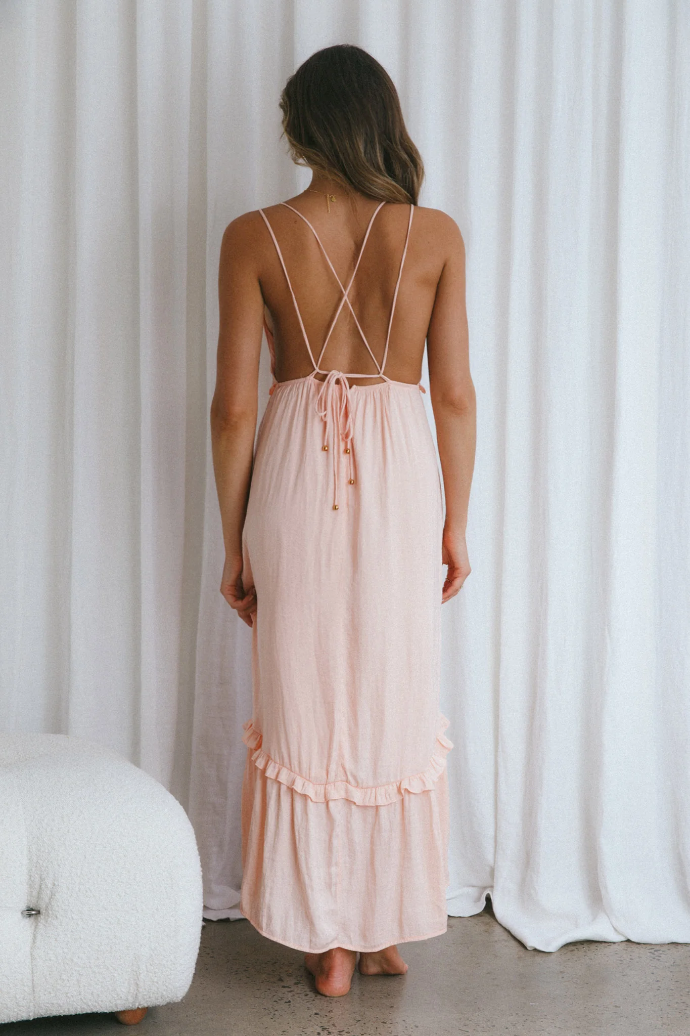 Providence Strappy Back Midi Dress Peach - Sonourner