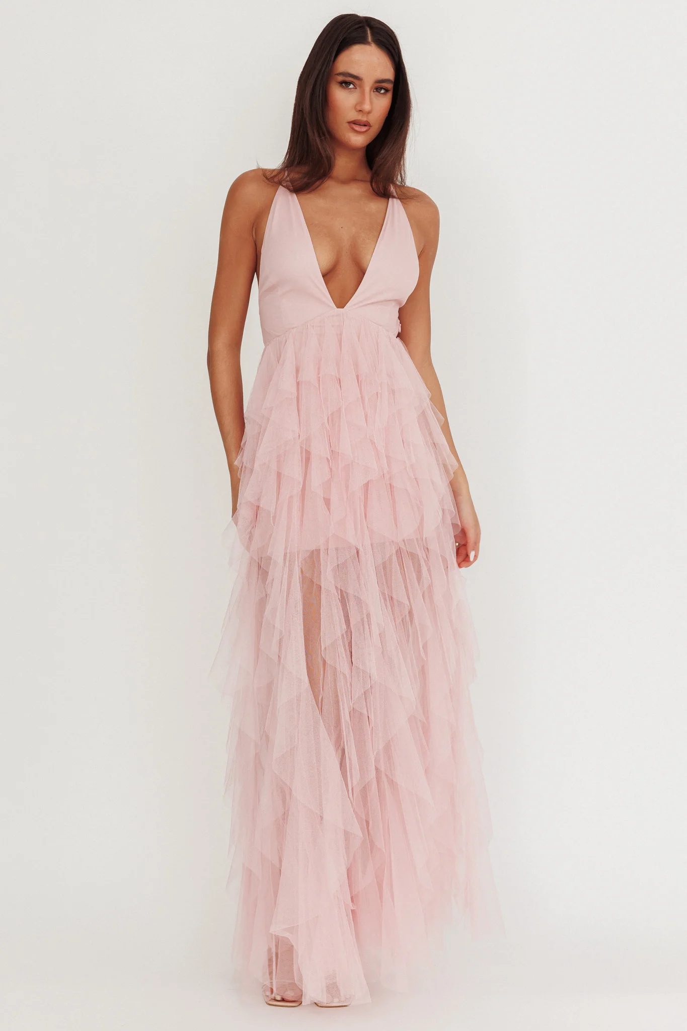 Auguste Cascading Frill Maxi Dress Blush - Sonourner