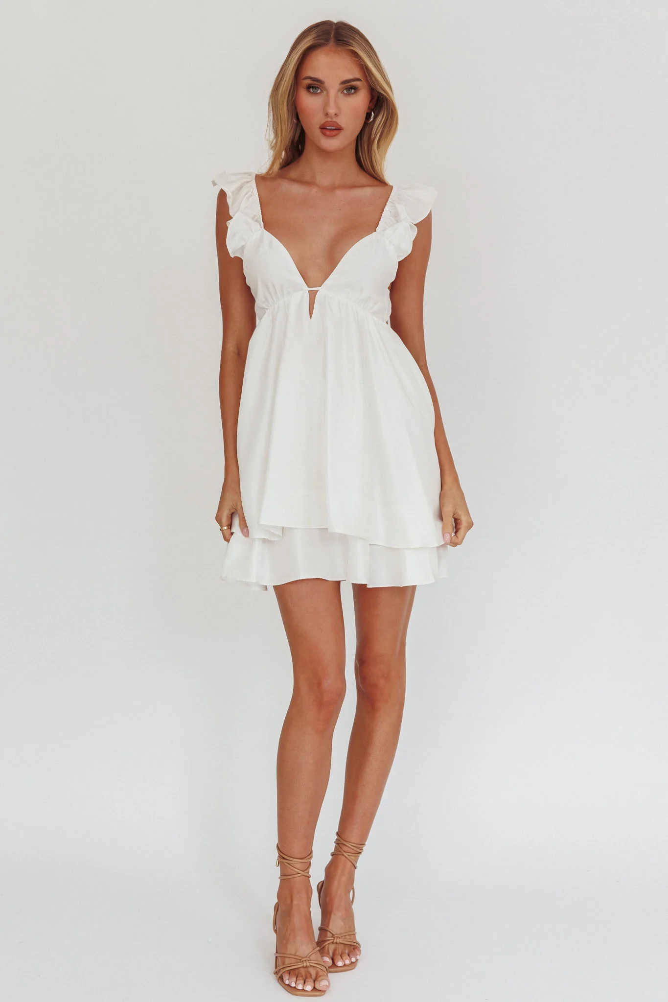 Siren Song Frill Strap Mini Dress White - Sonourner