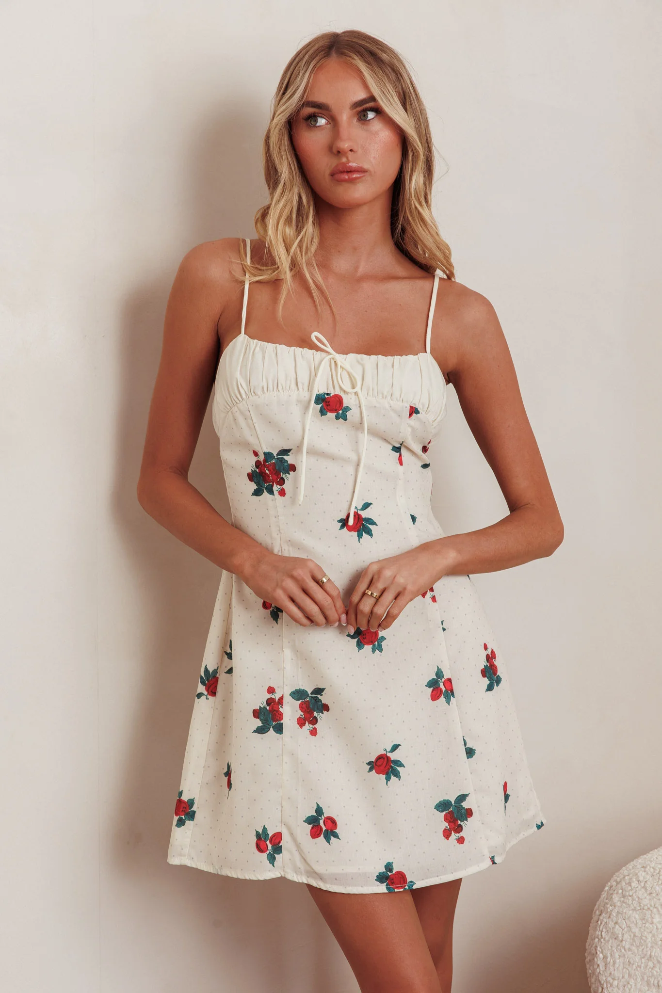 Clara Gathered Bust Mini Dress Rose Beige - Sonourner