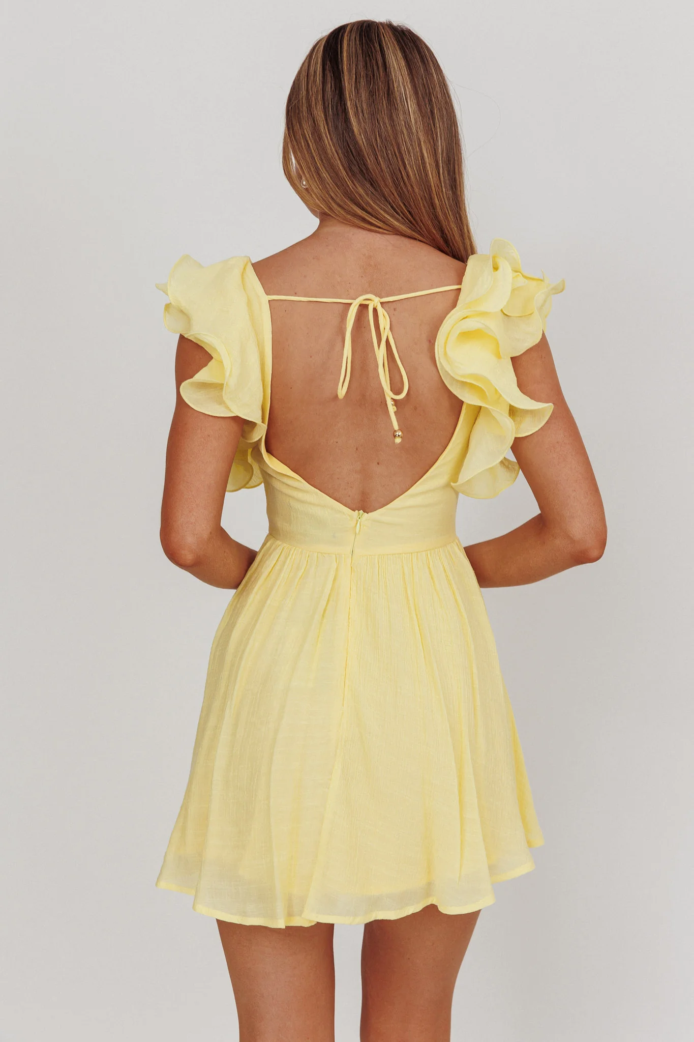 Sunday Dreams Ruffle Strap Mini Dress Yellow - Sonourner