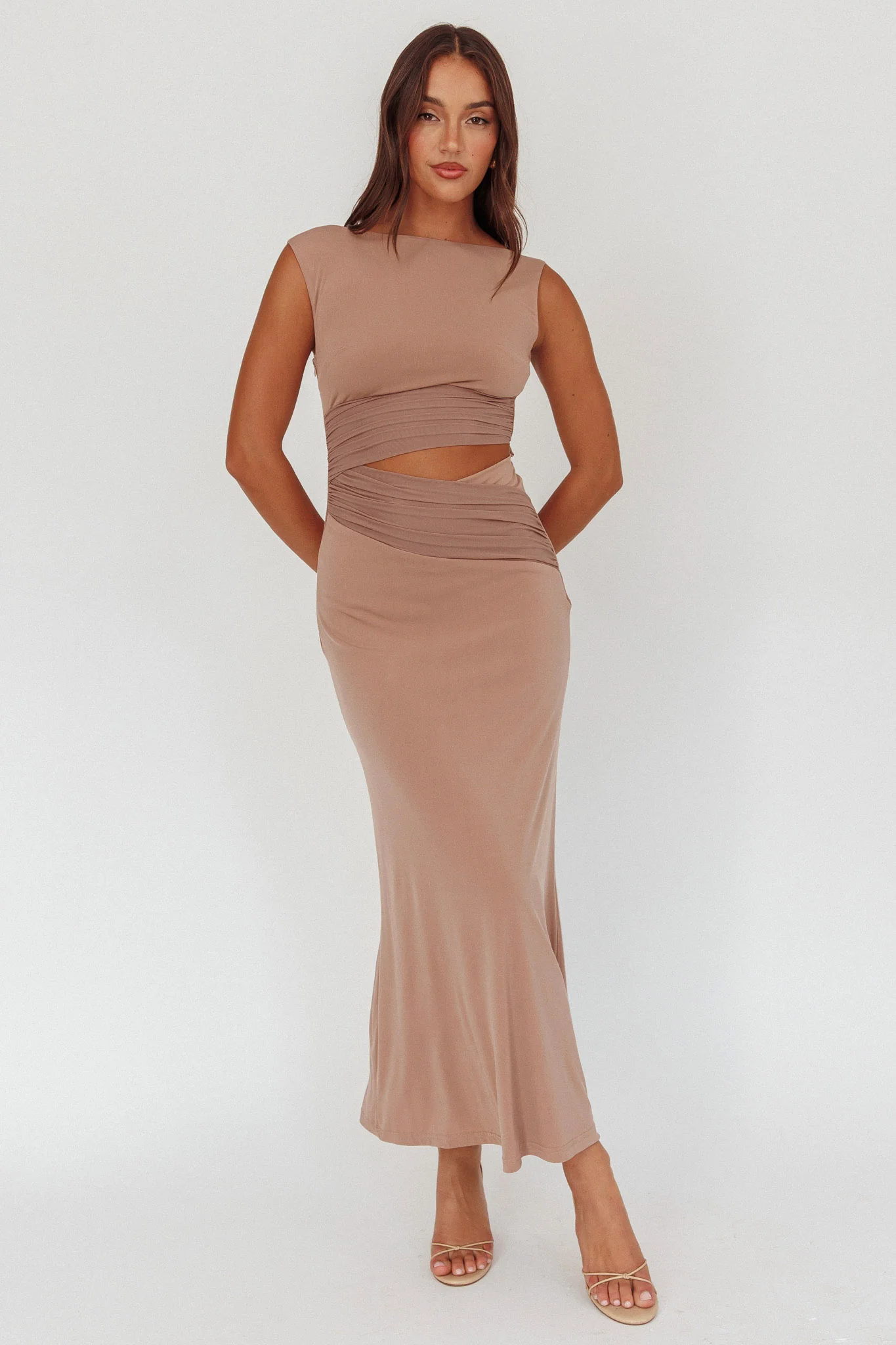 Costa Cut-Out Waist Maxi Dress Ecru - Sonourner