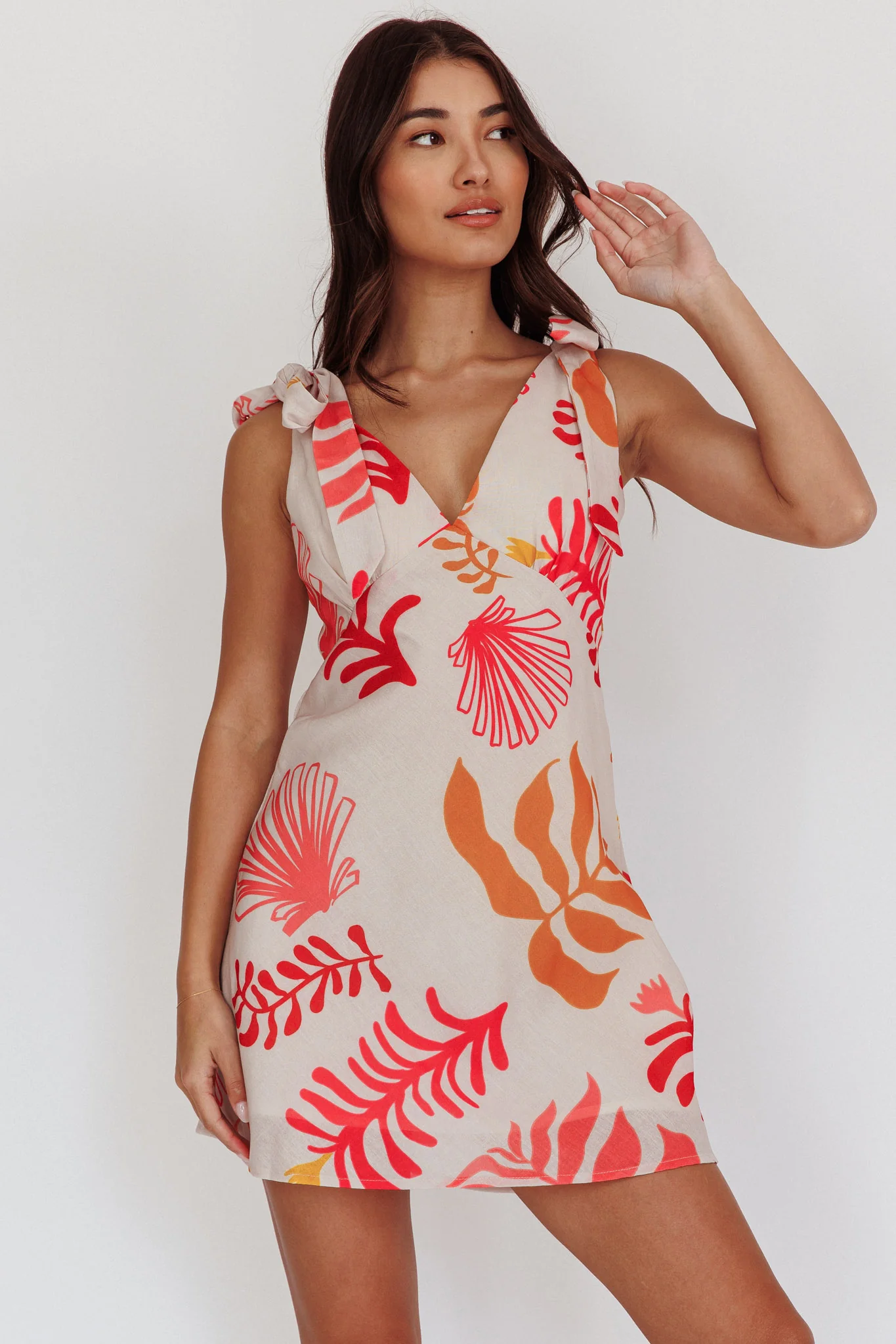 Mykonos Morning Tied Shoulder Mini Dress Seashell Pink - Sonourner