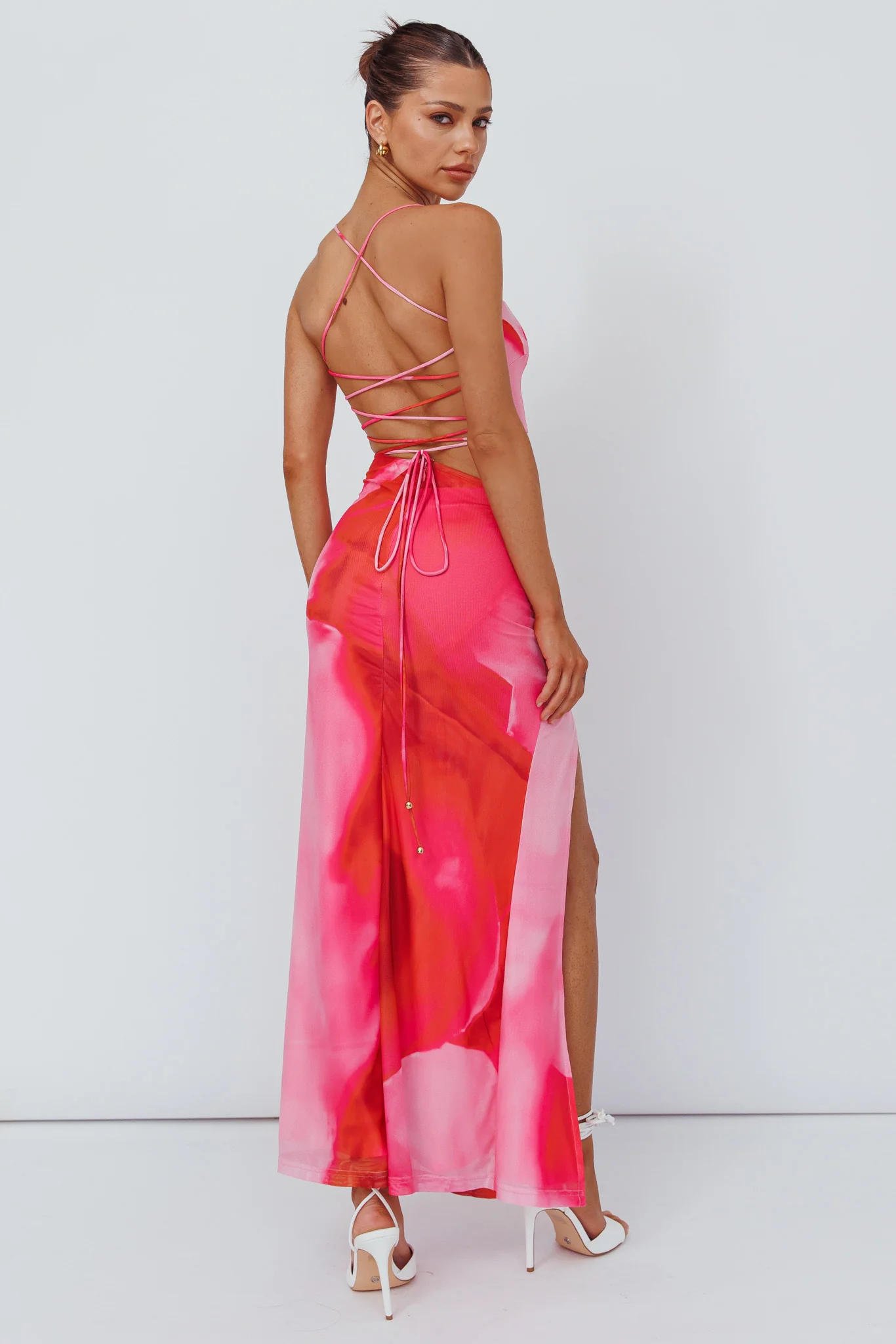 Alejandre Cut-Out Tied Maxi Dress Print Pink - Sonourner