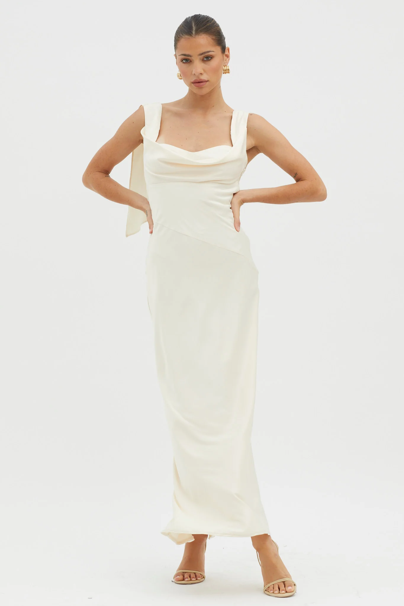 It's A Date Cowl Neck Maxi Dress Pearl - Sonourner