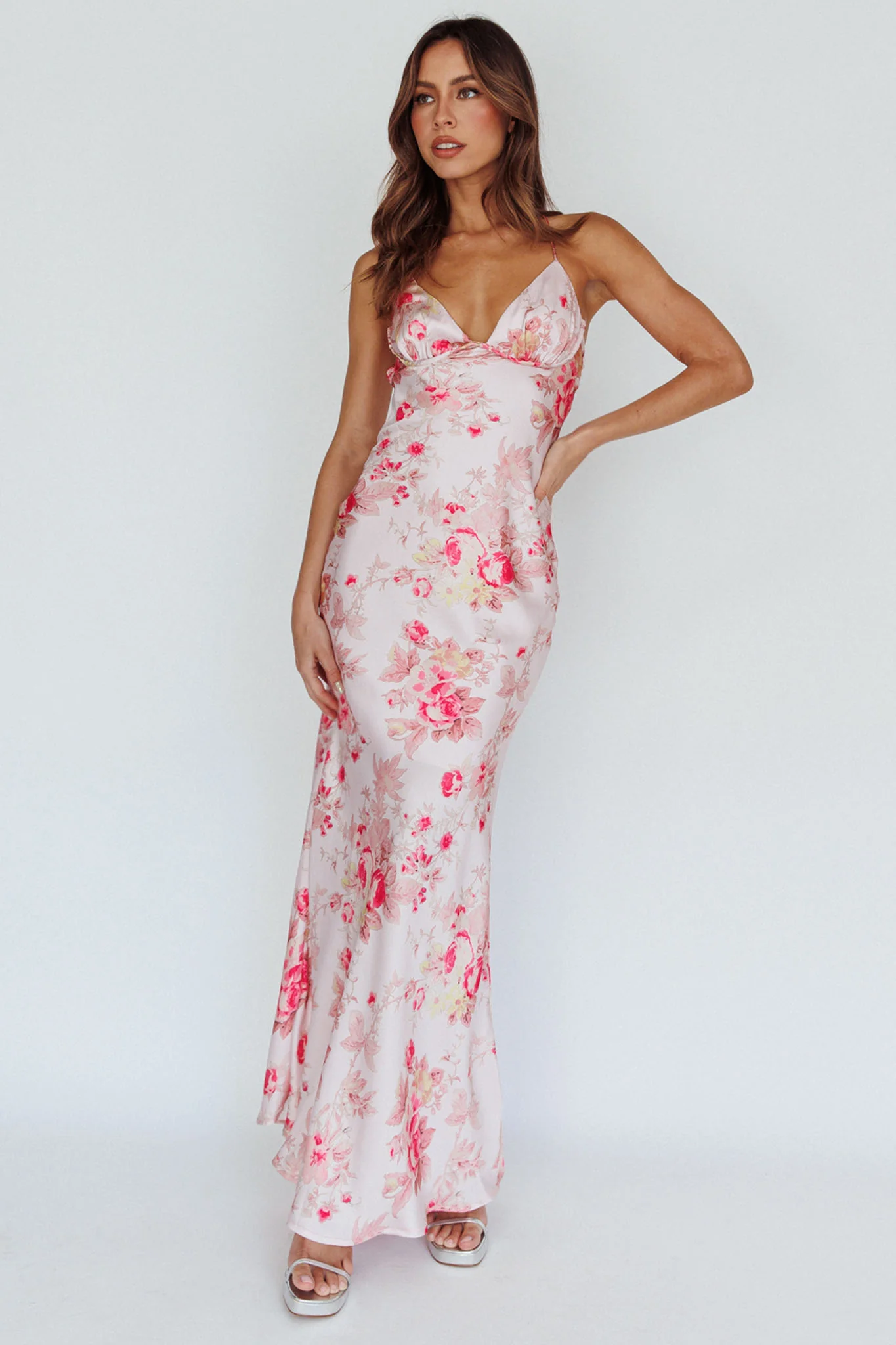 Alora Tie-Up Back Maxi Dress Floral Pink - Sonourner
