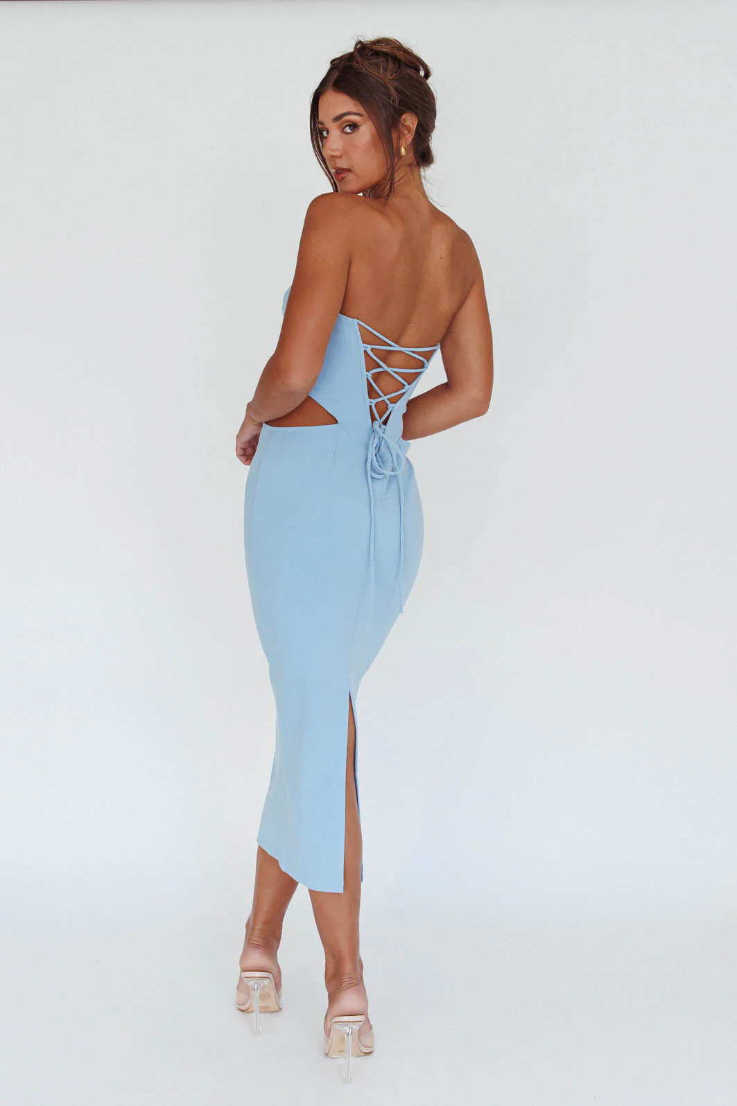 Dragonfly Lace-up Back Midi Dress Blue - Sonourner