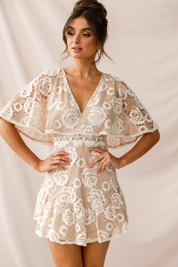 Geneva Cape Sleeve Lace Dress Nude - Sonourner
