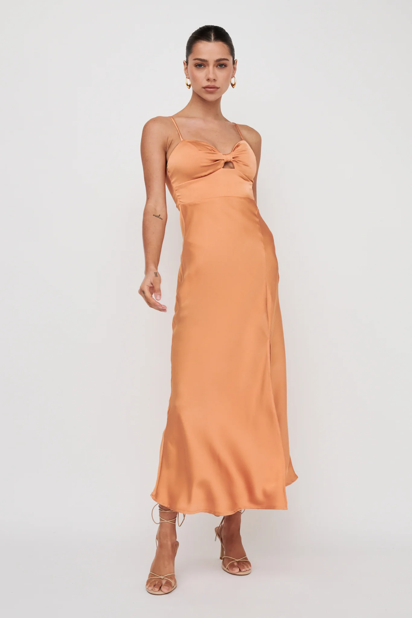 Missoula Cami Strap Padded Bust Midi Dress Orange - Sonourner