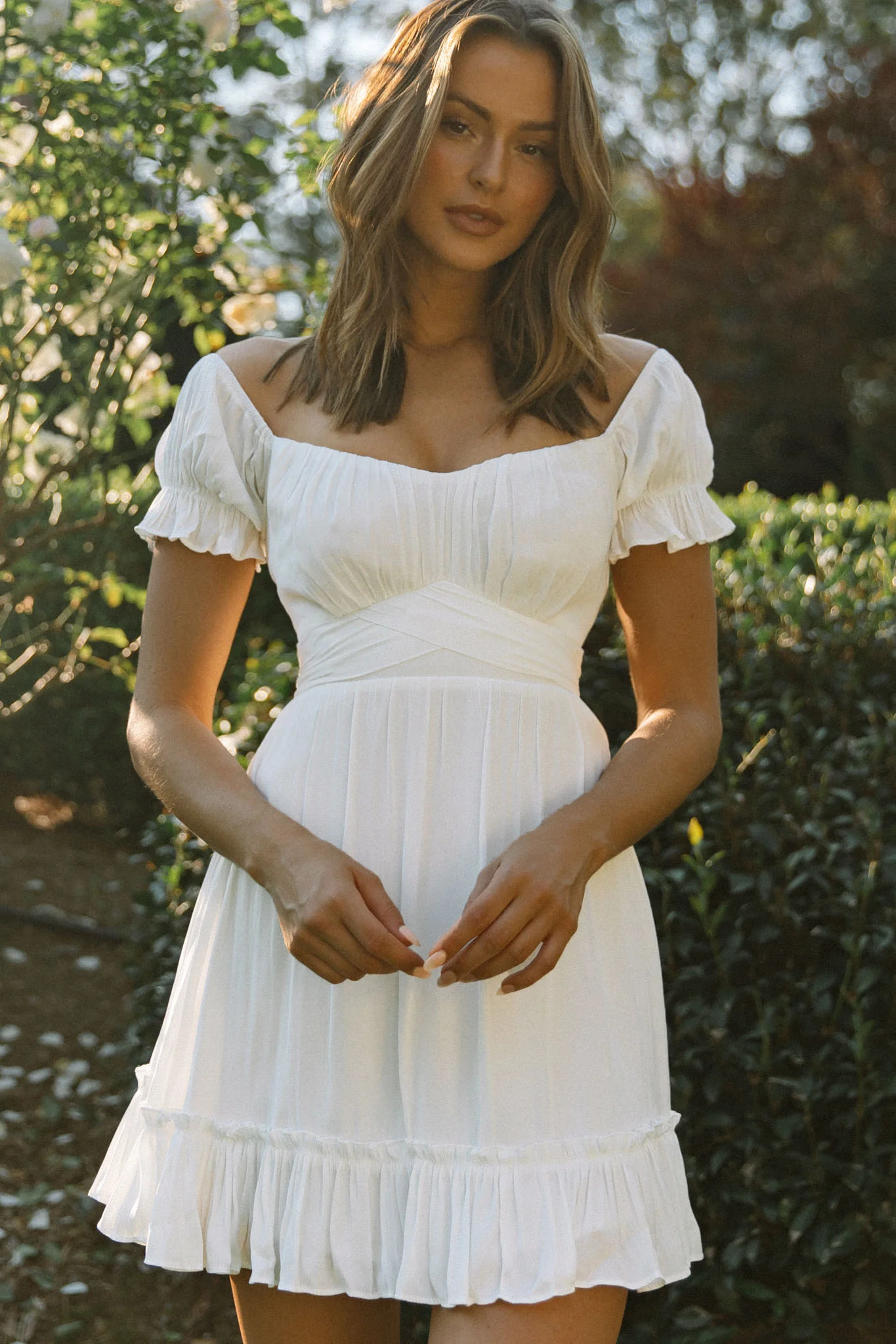 Linka Off-Shoulder Tie Back Dress White - Sonourner