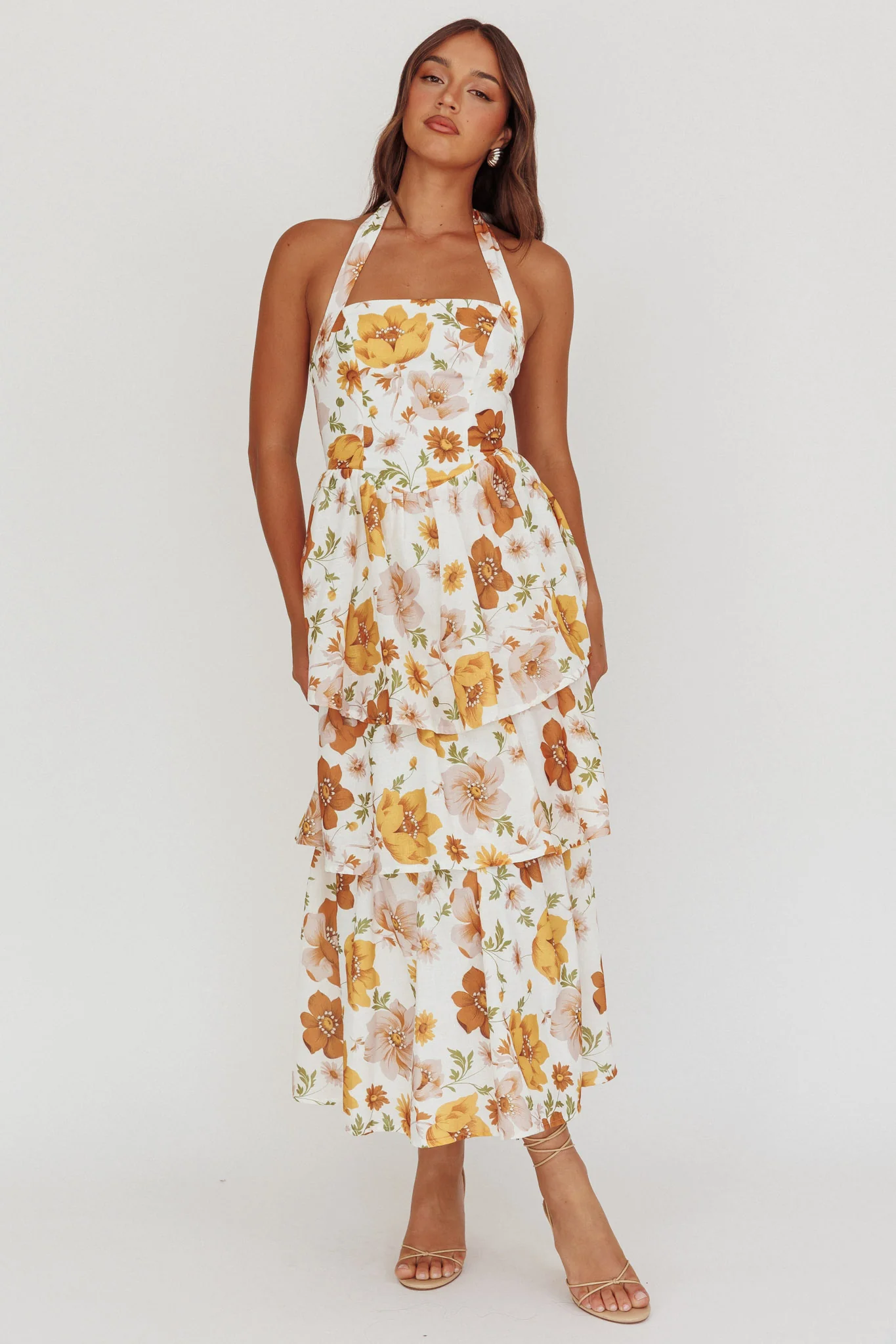 Shaya Tiered Ruffle Maxi Dress Floral Yellow - Sonourner
