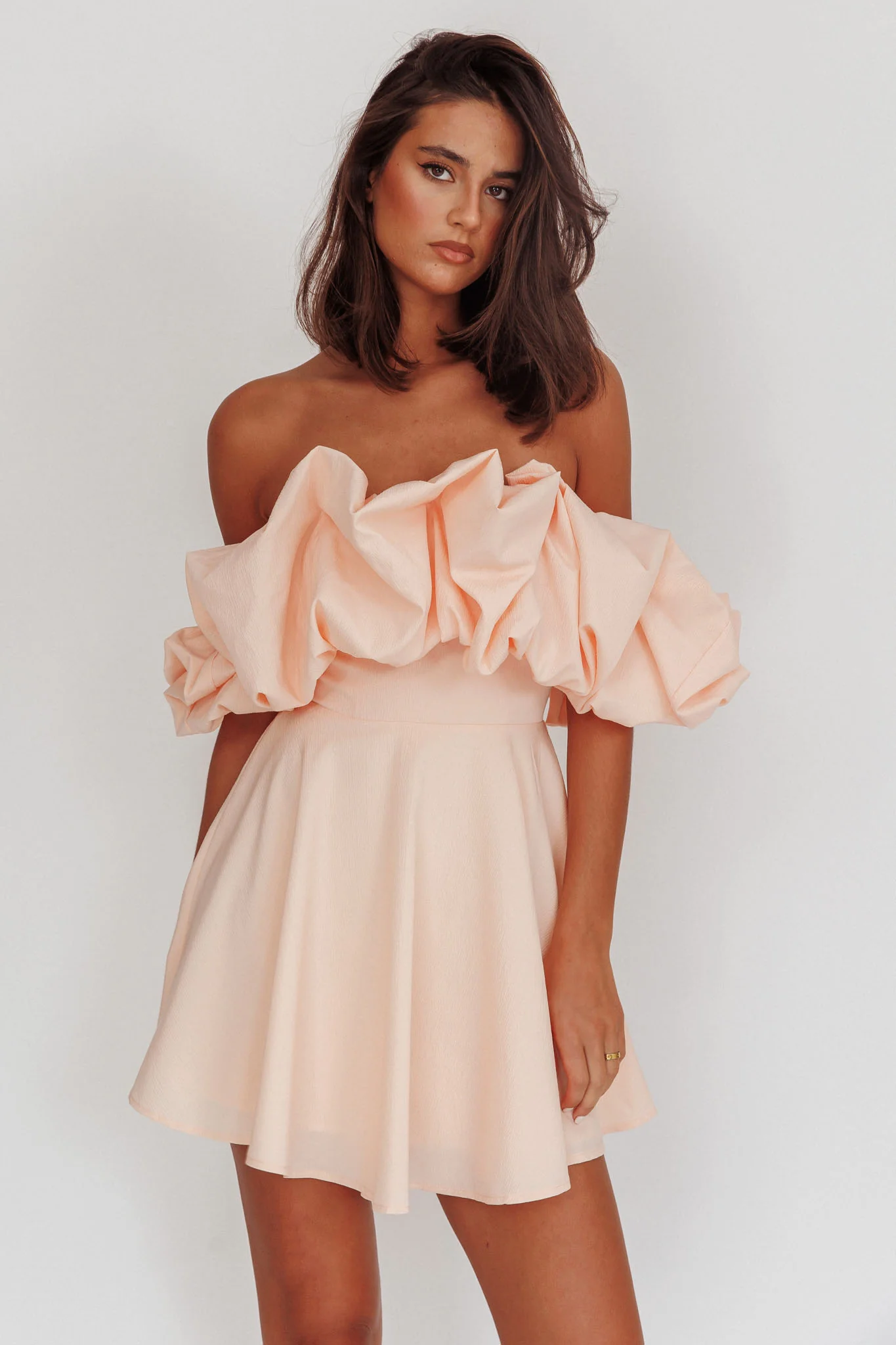 Kailynn Off-Shoulder A-Line Mini Dress Blush - Sonourner