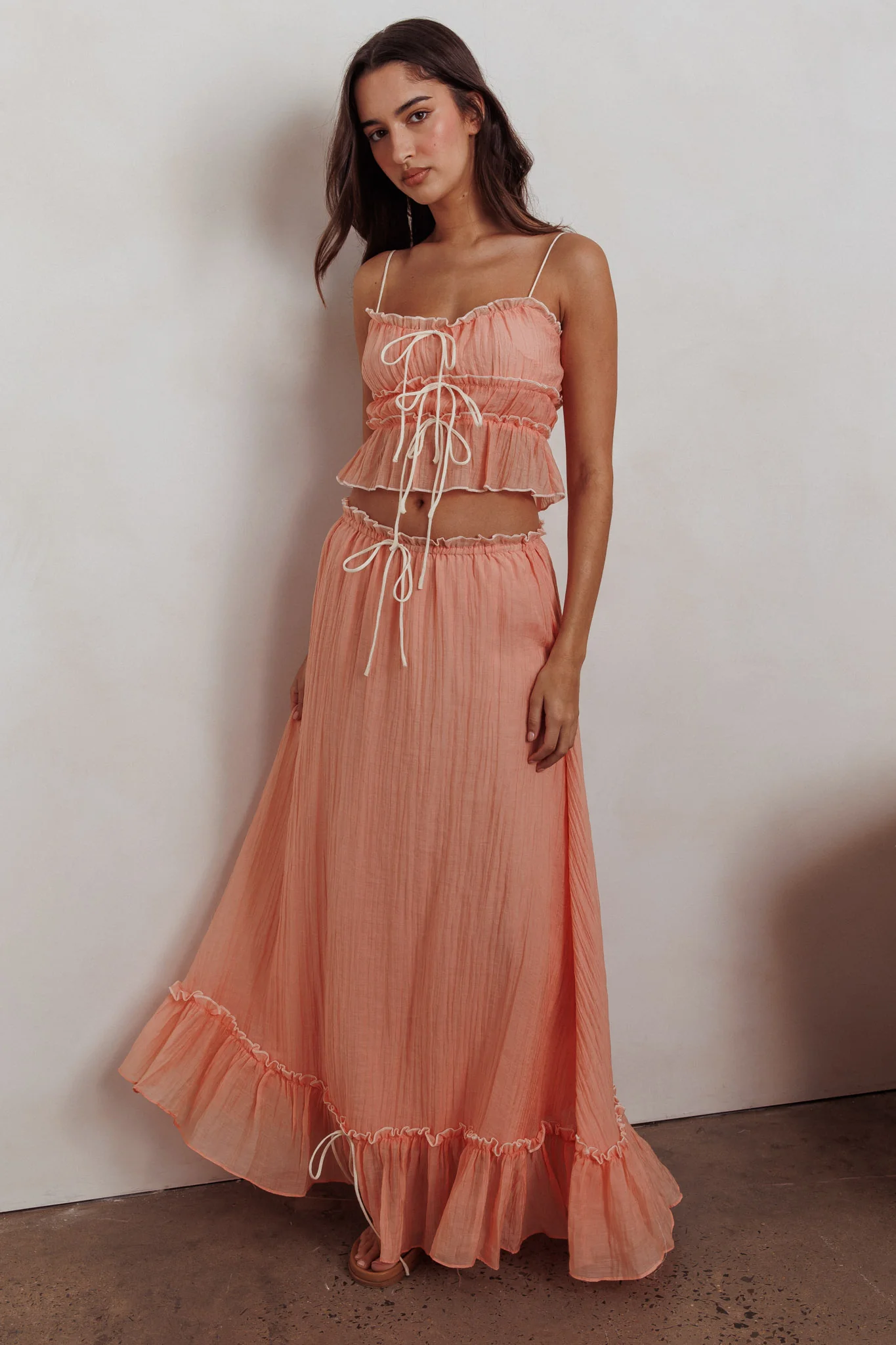 Maidens Tie Detail Overlock Maxi Skirt Apricot - Sonourner