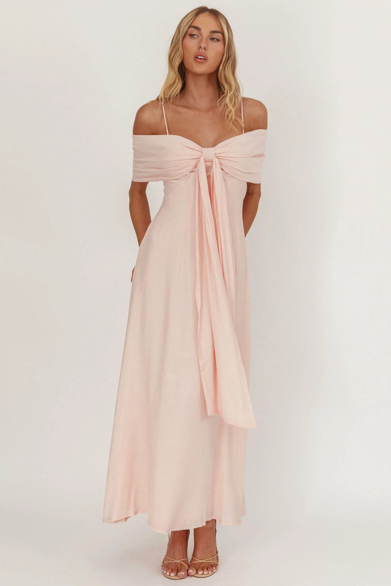 Lillibet Bow Tied Bust Midi Dress Pink - Sonourner