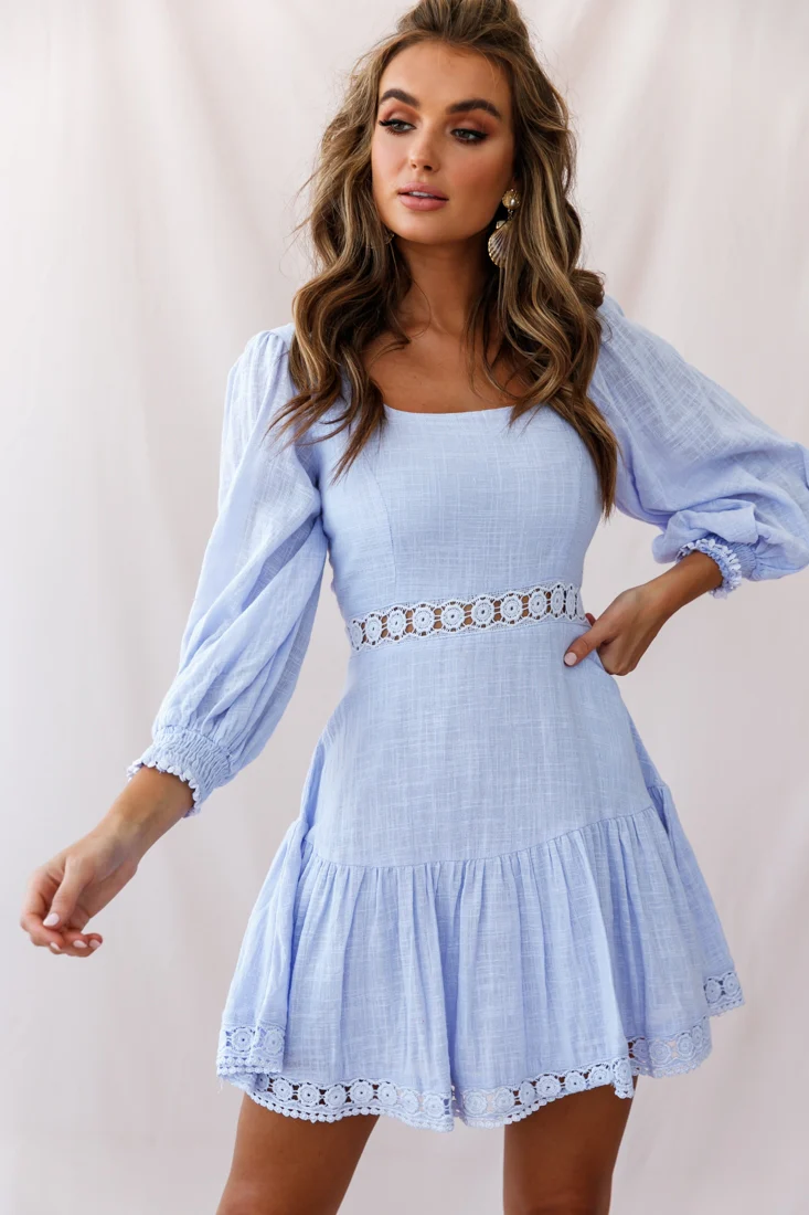 Sweetheart Corset-Back Lantern Sleeve Dress Lavender - Sonourner