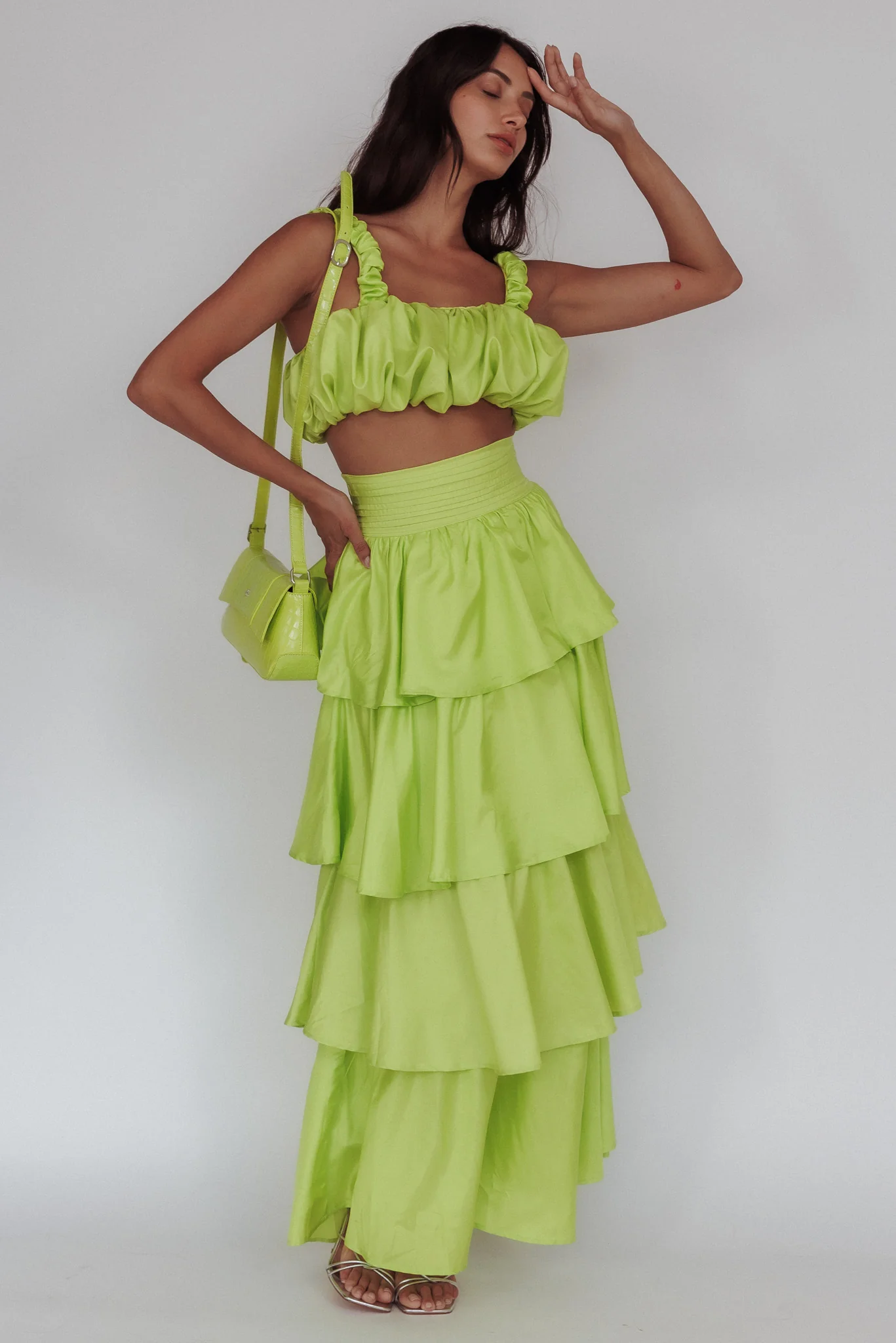 Sozo Layered Maxi Skirt Lime - Sonourner