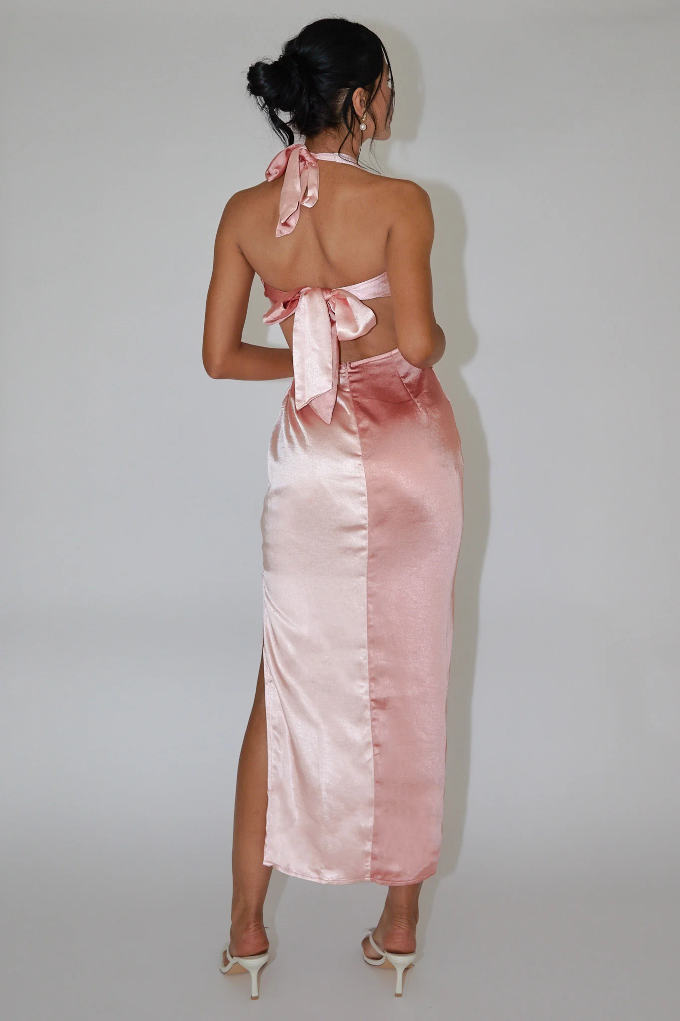 Harlequin Halterneck Satin Maxi Dress Blush - Sonourner