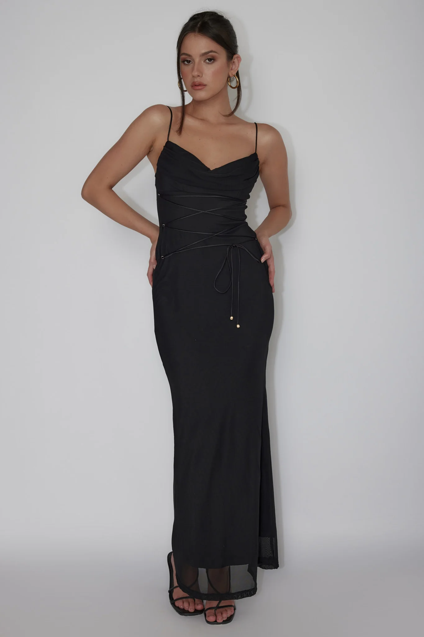 Teava Laced Waist Maxi Dress Black - Sonourner
