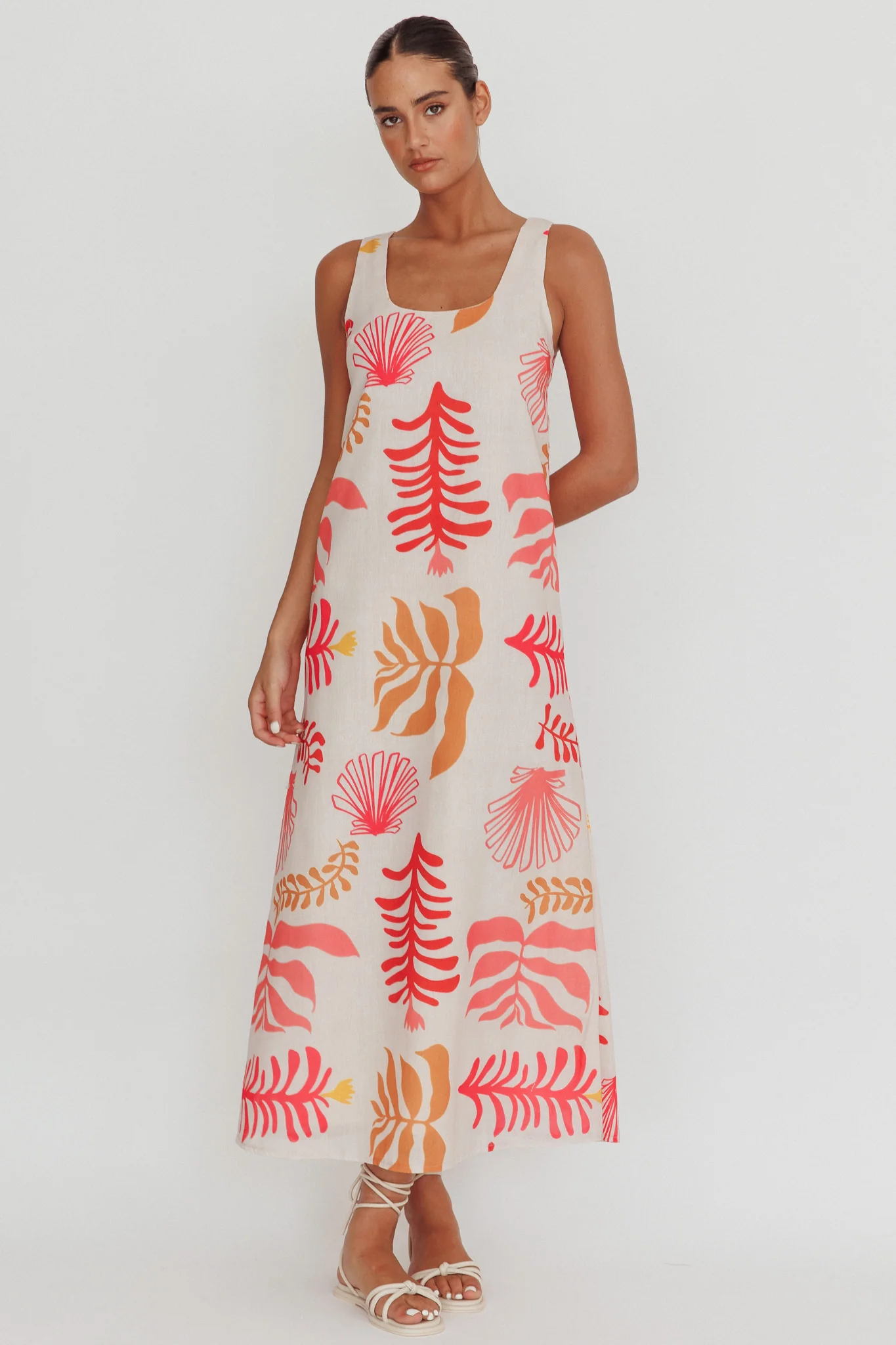 Thetis Leaf And Shell Maxi Slip Dress Pink - Sonourner